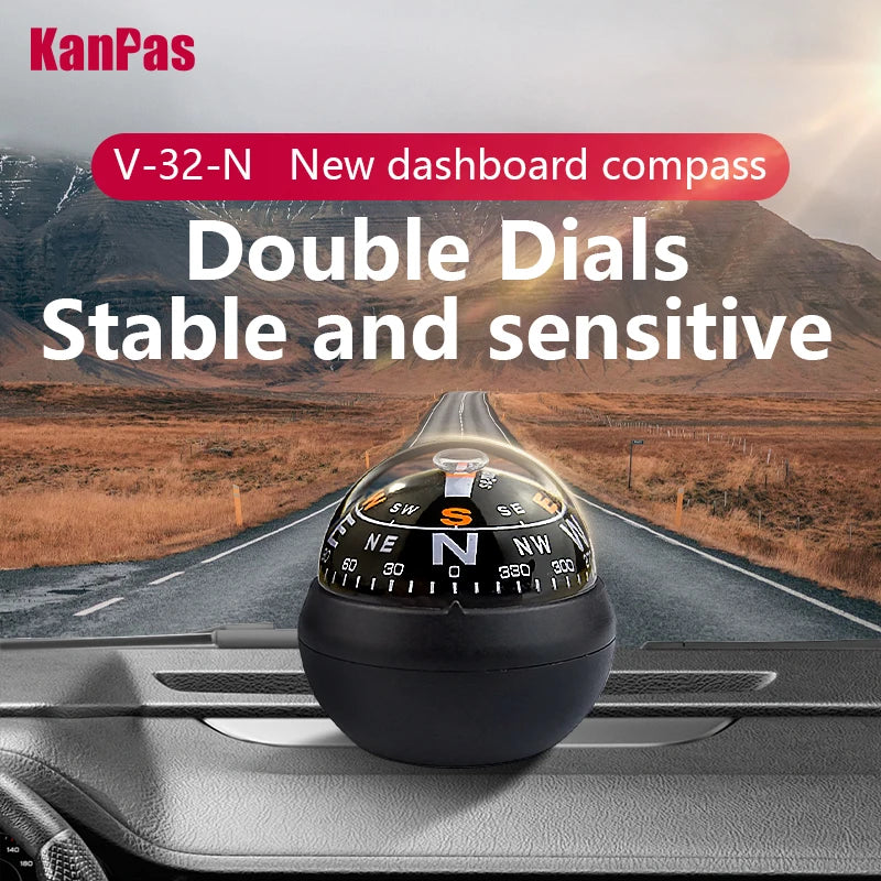 KANPAS Car Dashboard Compass Dual Dial Luminous Ball