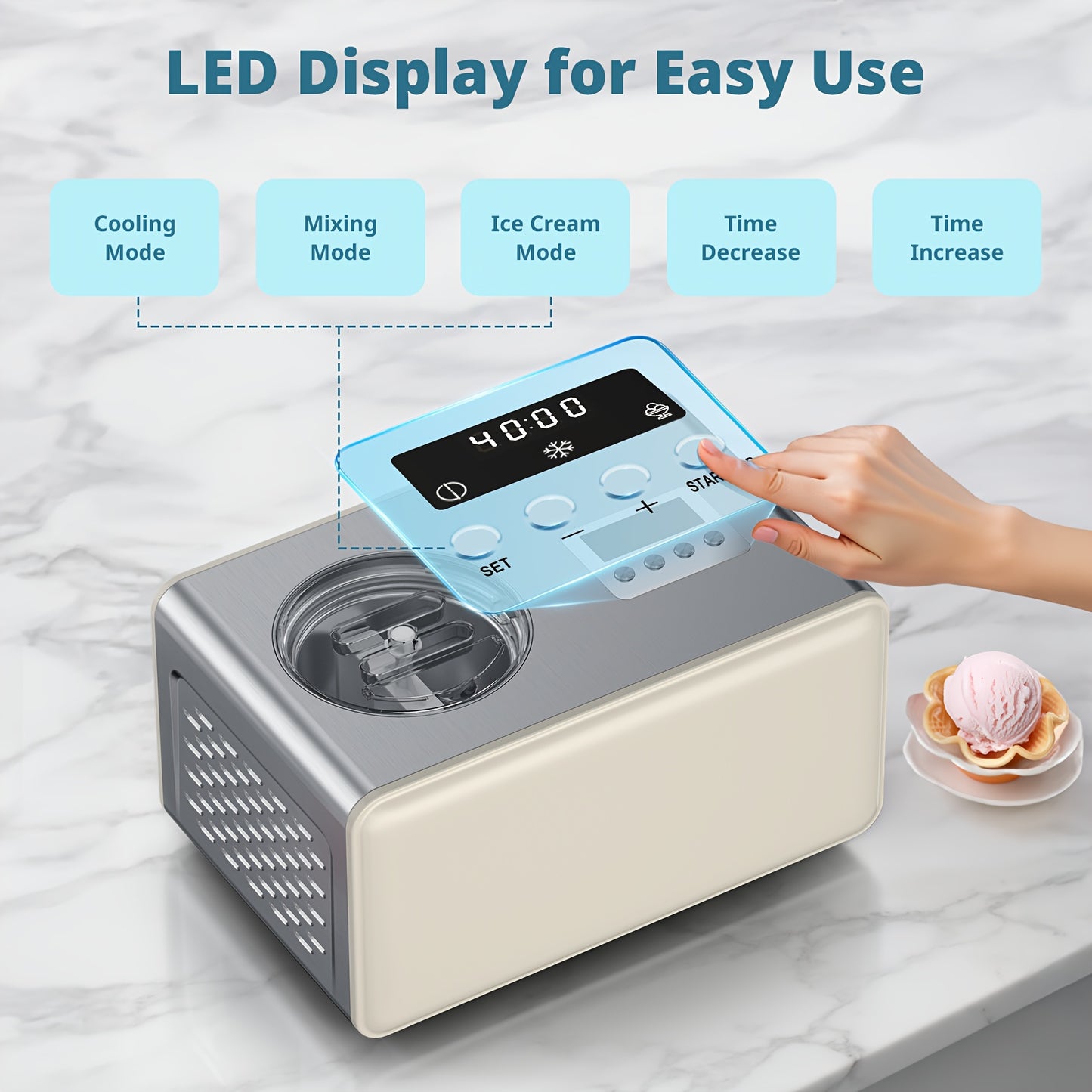 Stainless Steel Ice Cream Maker With Compressor And Timer