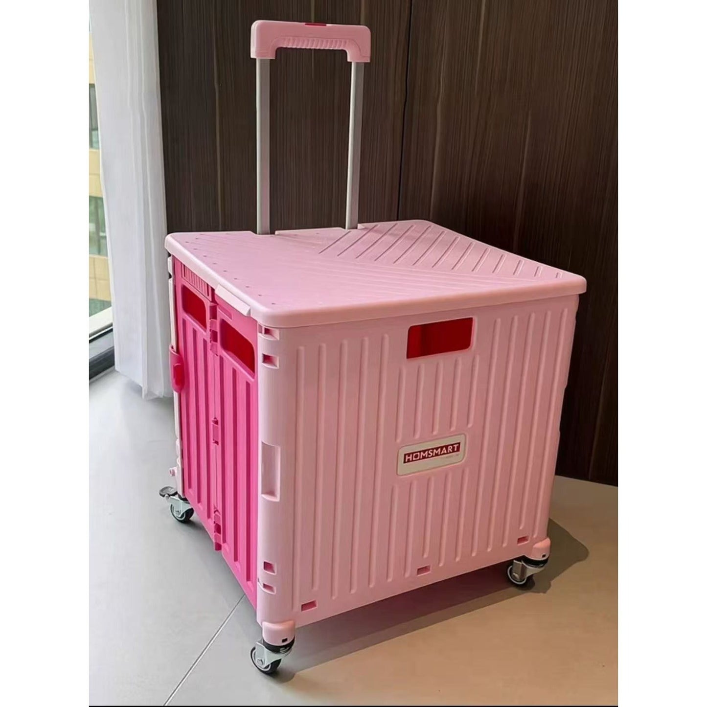 Foldable Rolling Cart With Telescopic Handle And Wheels
