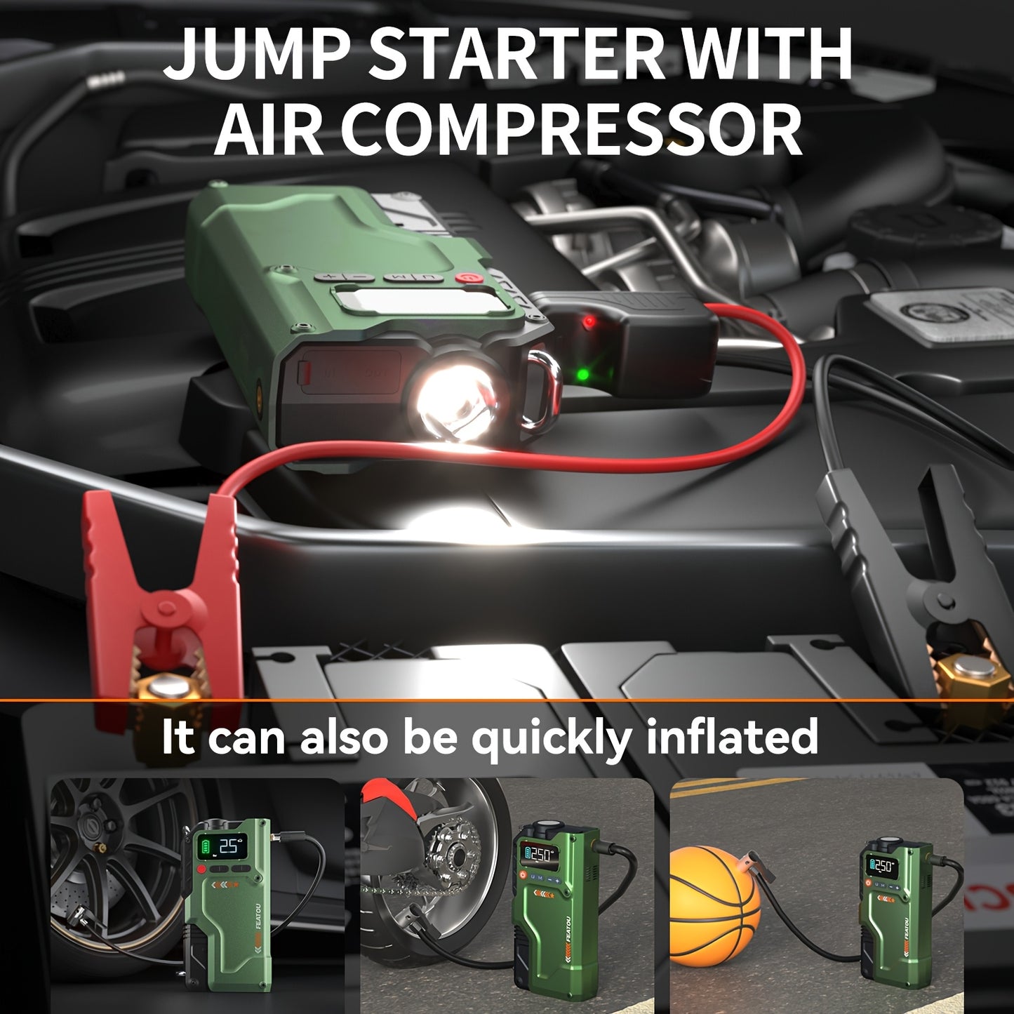 9000A Jump Starter With Air Compressor Car Battery Charger