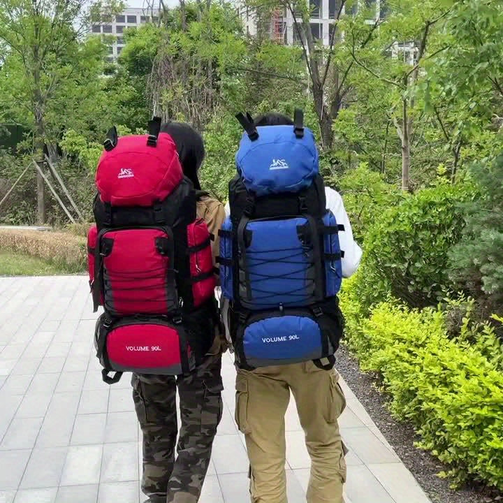 90L Travel Backpack Durable Polyester Plaid Pattern Pockets