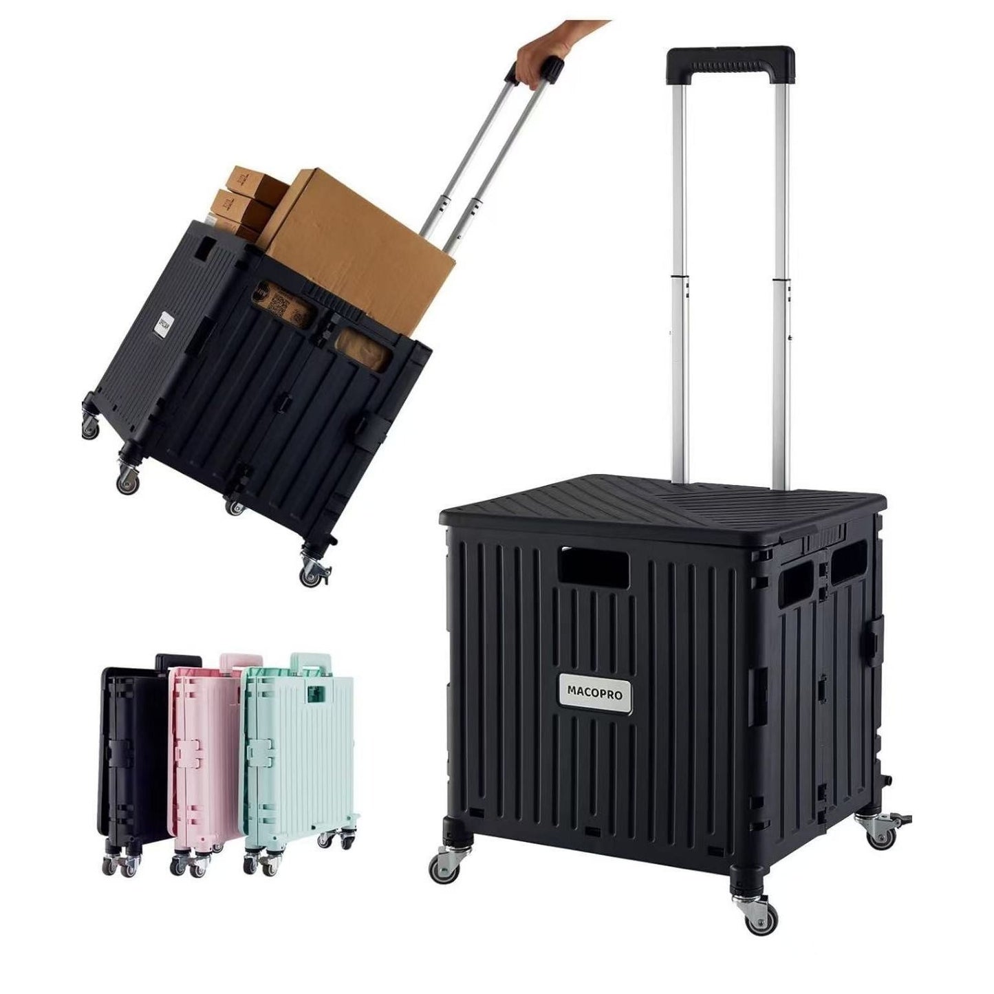 Foldable Rolling Cart With Telescopic Handle And Wheels