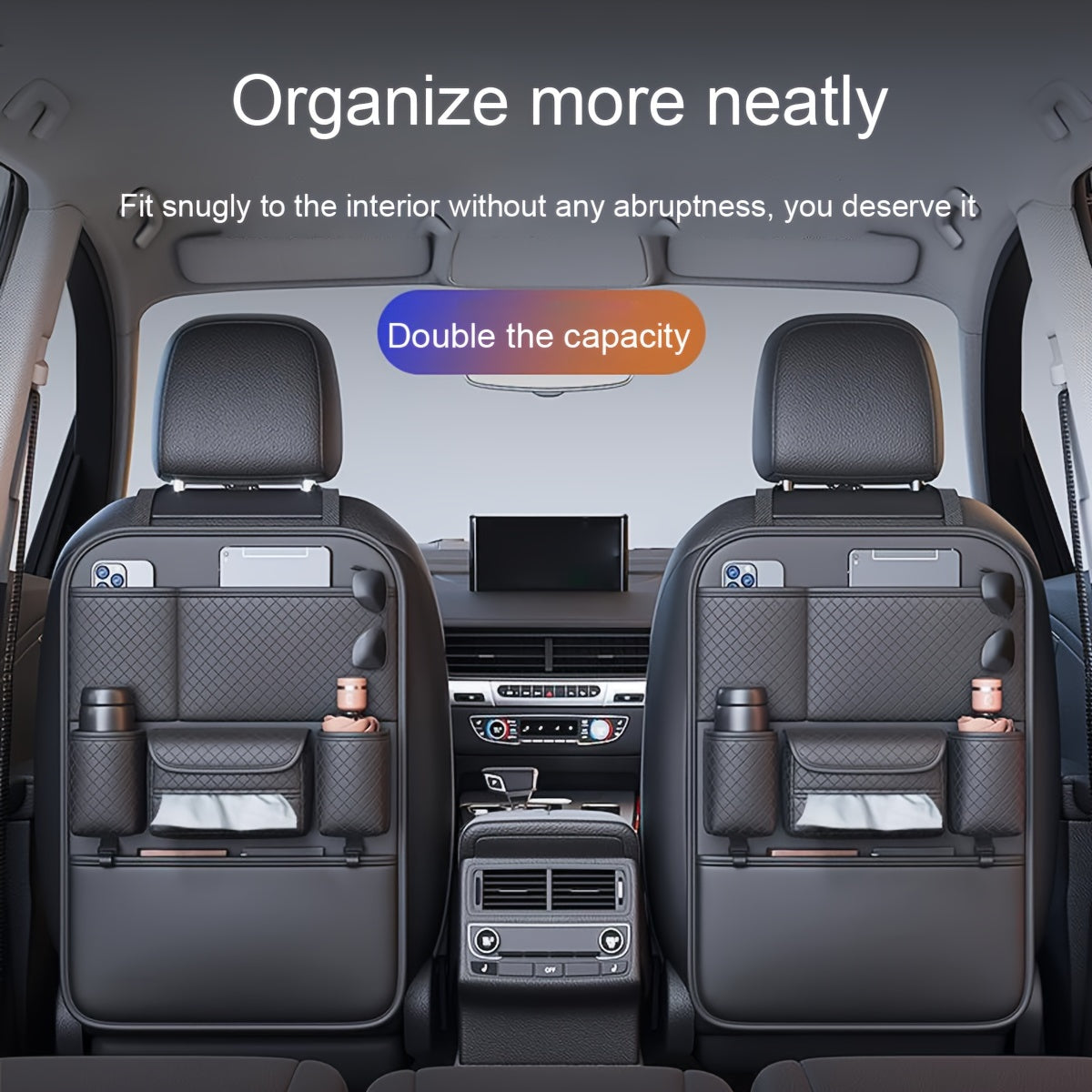 PU Leather Large Capacity Backrest Storage Bag Car Seat Organizer