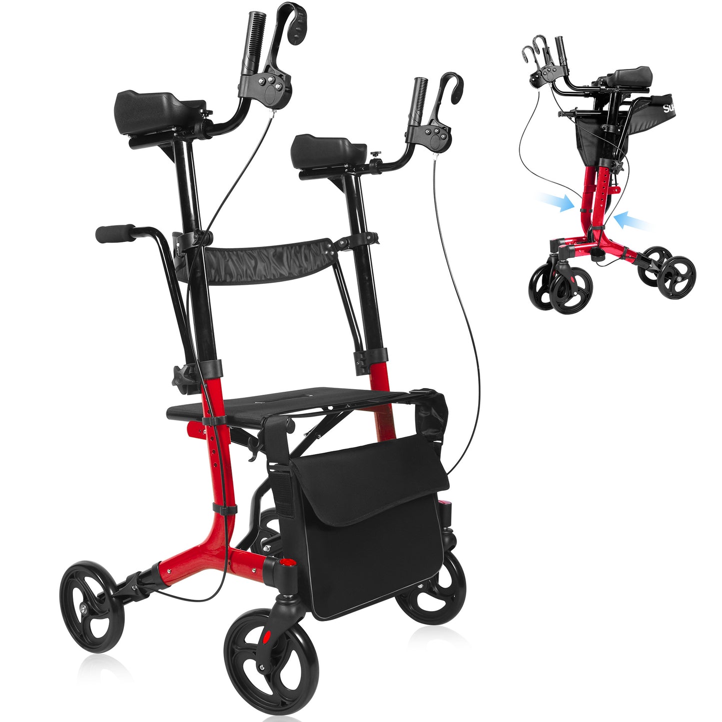 Foldable Rollator Walker Seat For Seniors Adjustable Handles