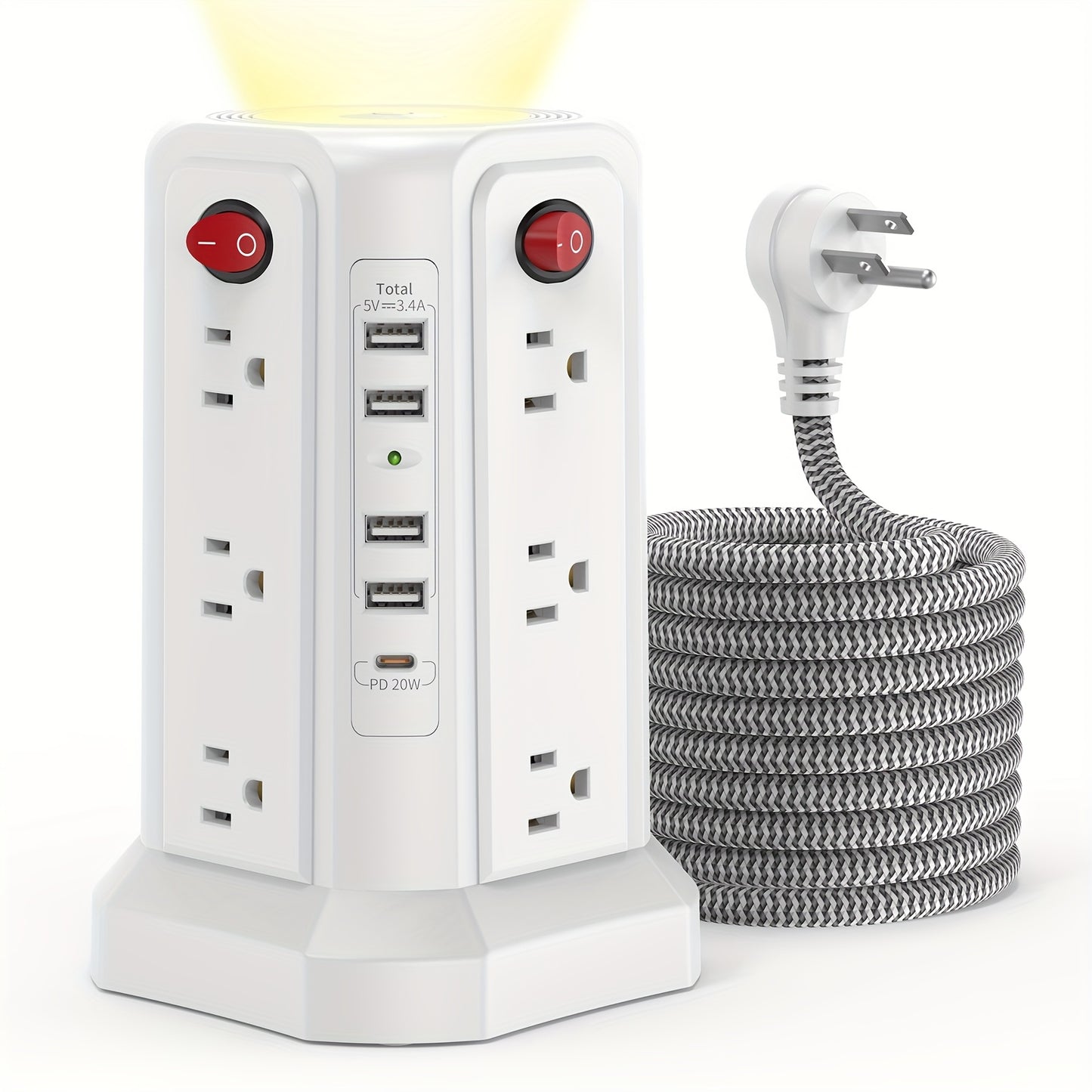 Angled 12 Outlets Power Strip Tower USB C PD Ports