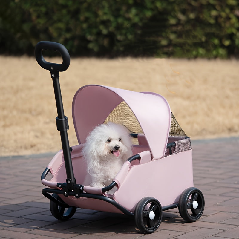 Foldable Pet Stroller With Storage Pockets And Safety Straps