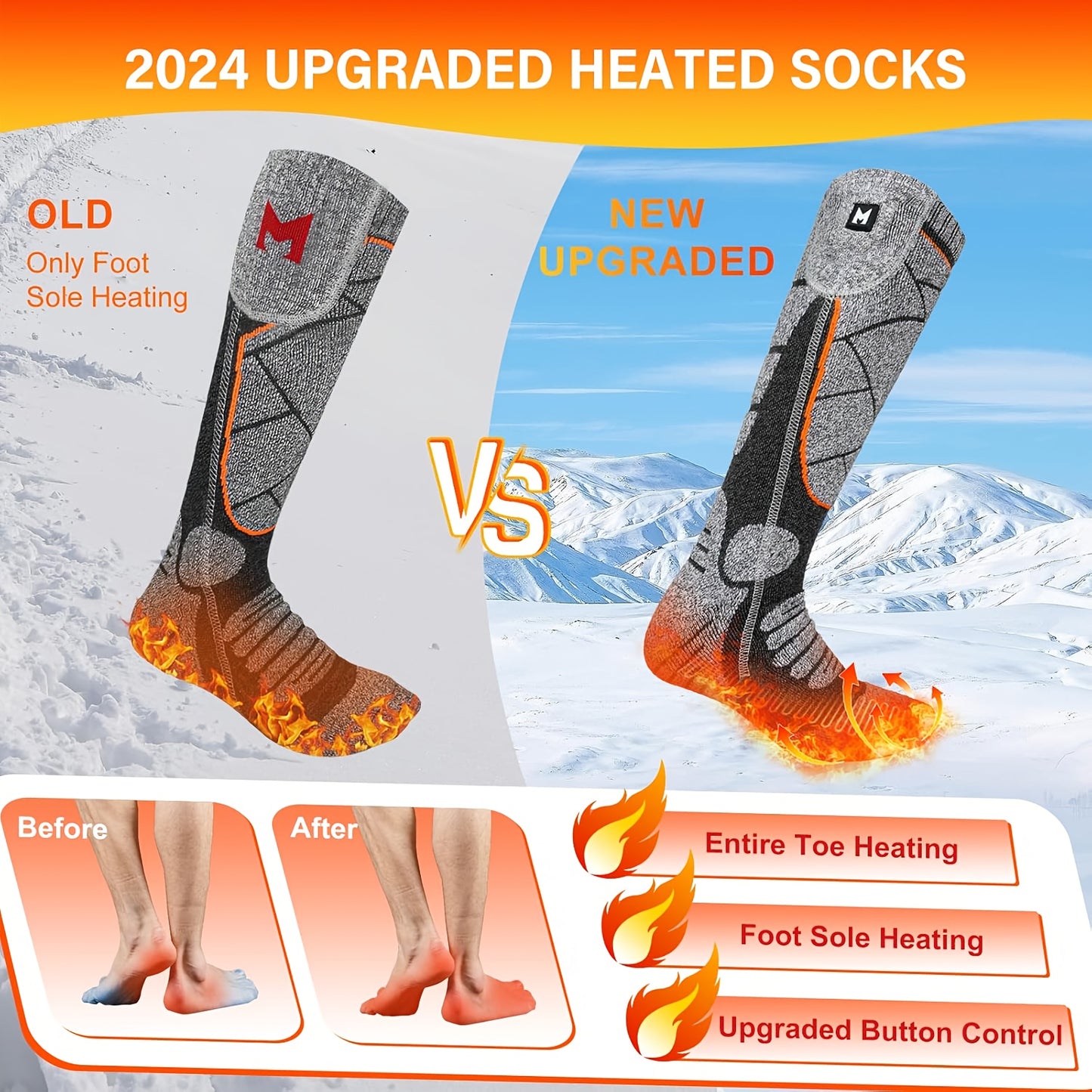Rechargeable Heated Socks USB Powered With 3 Level Heat
