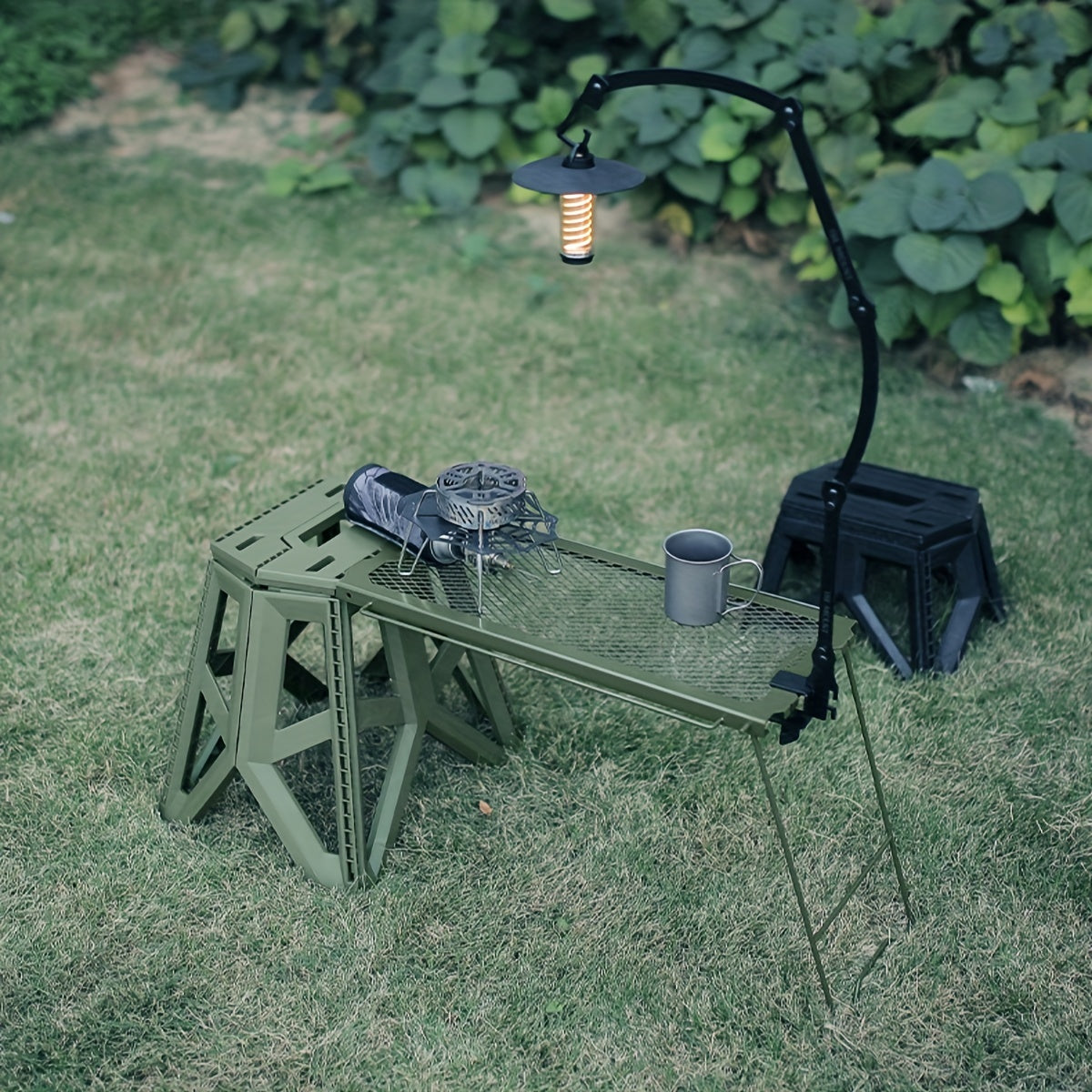 Folding Camping Table with Multi-Functional Storage and Hanging Features