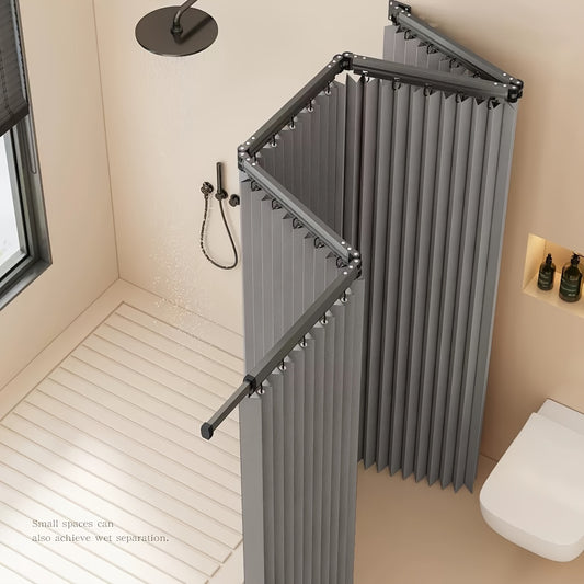 Thick Magnetic Foldable Shower Curtain with Modern Striped Design