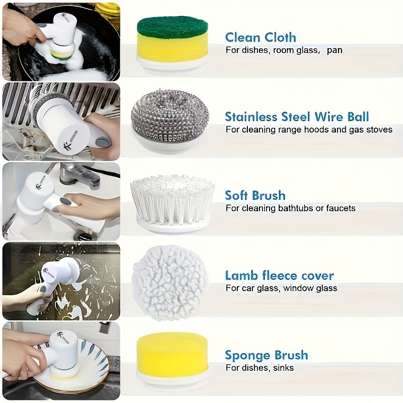XIYHUIA Electric Cleaning Brush Set 8pc 5 Modes Cordless