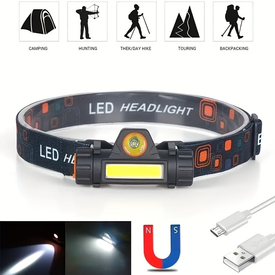 LED Headlamp USB Rechargeable Adjustable Strap For Hiking