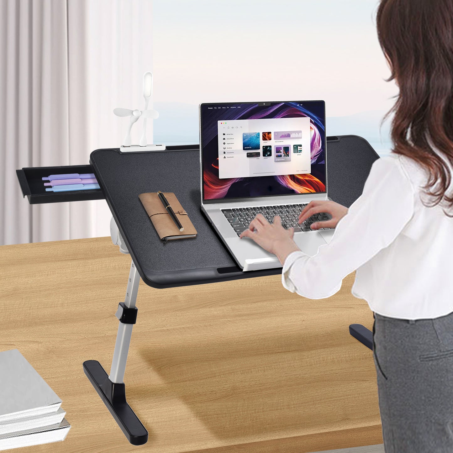 FWPP Adjustable Laptop Lap Desk Stand For Bed USB Light