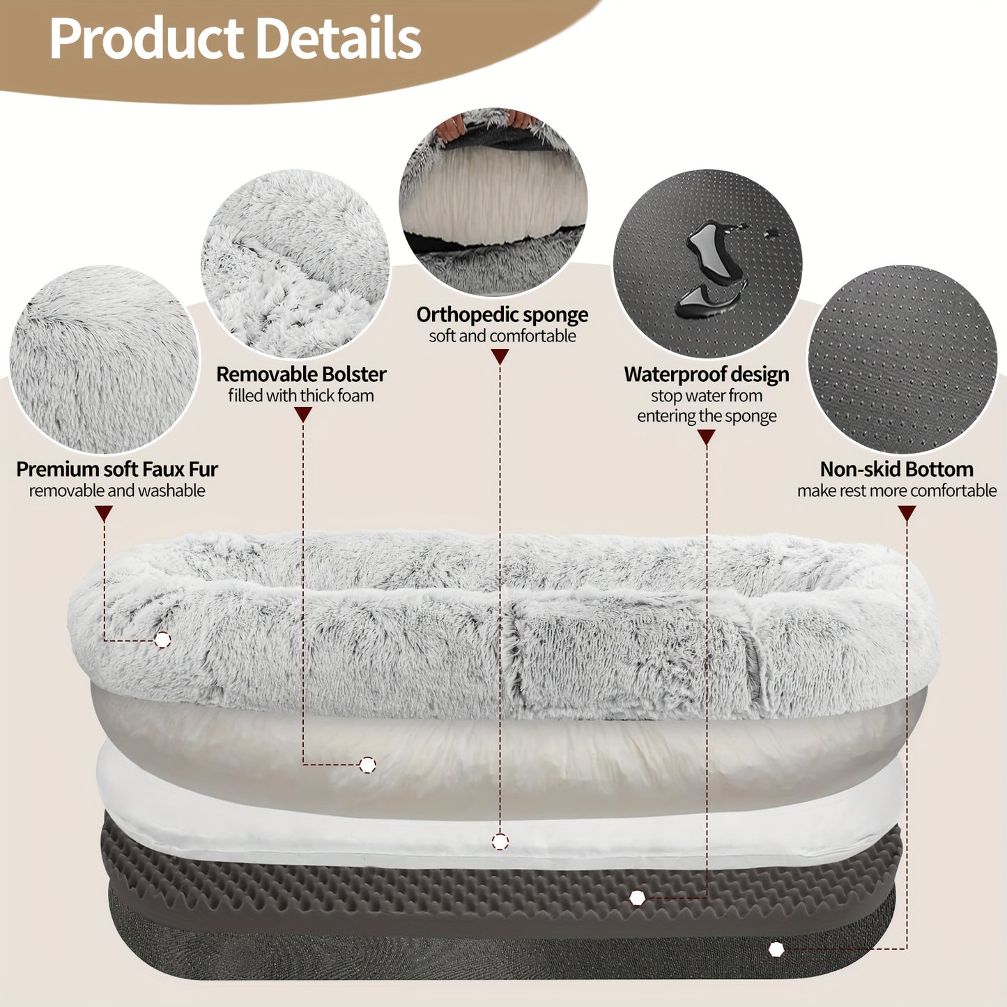 Cozy Faux Fur Pet Bed With Memory Foam Pillow For Dogs