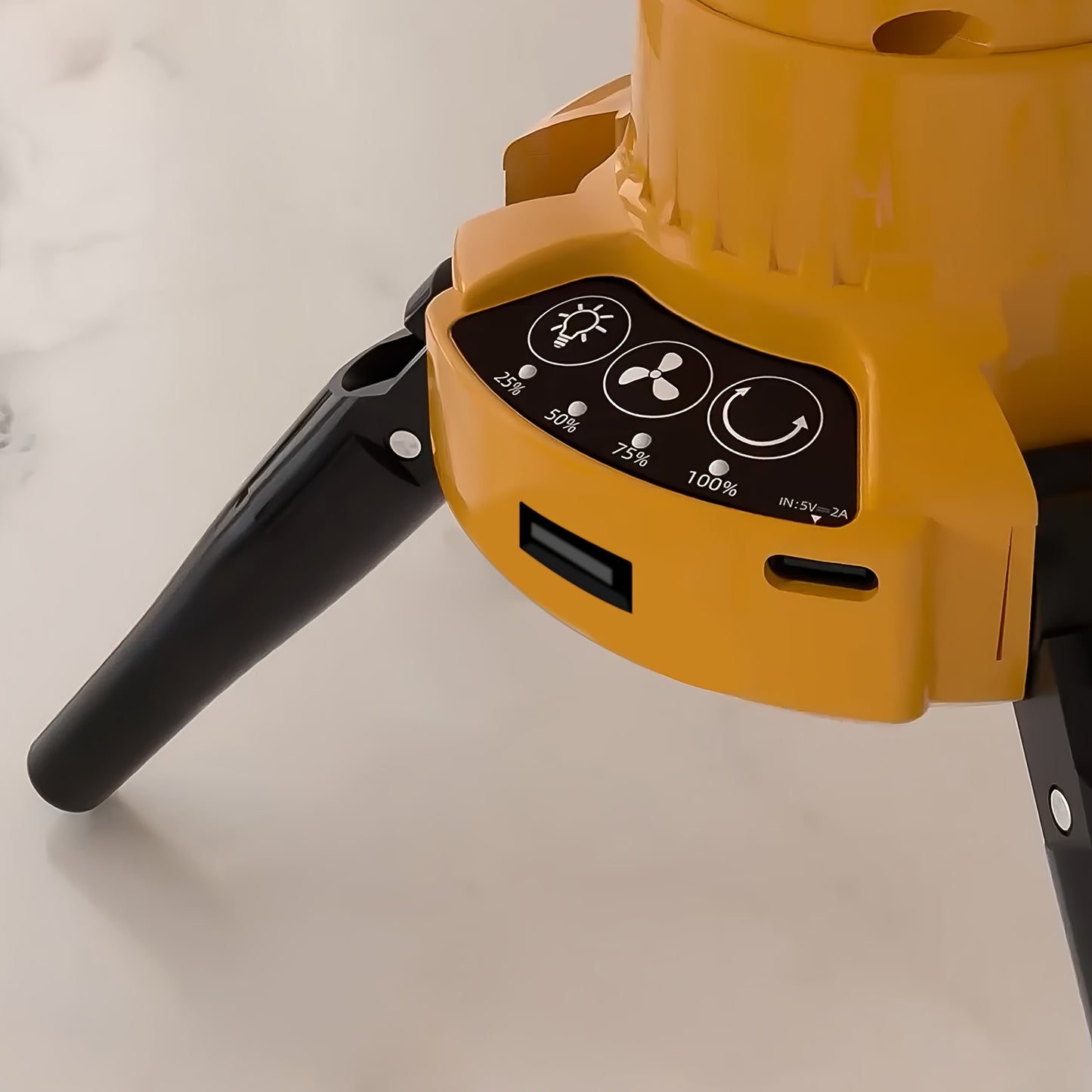 Dual-Head Rechargeable Camping Fan with LED Light and Tripod
