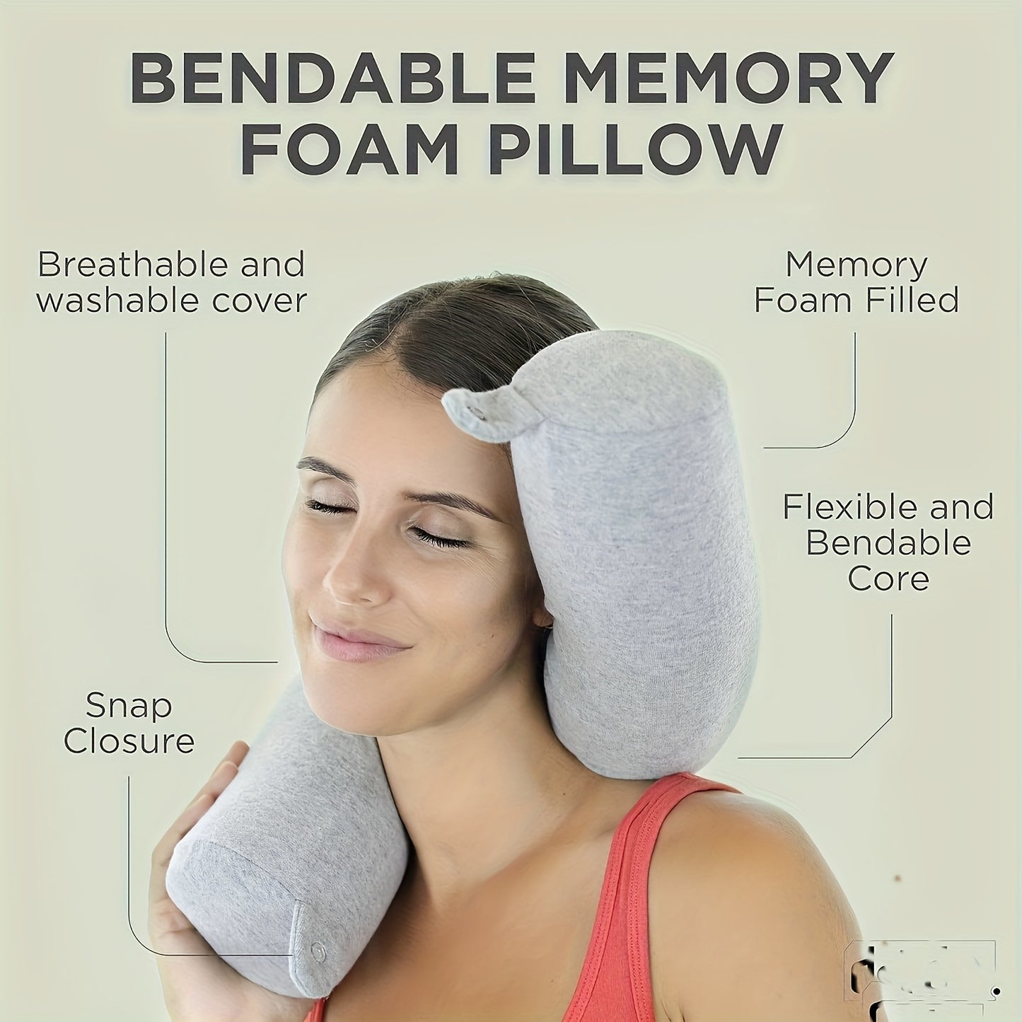 Memory Foam Neck Pillow With Adjustable Curved Design