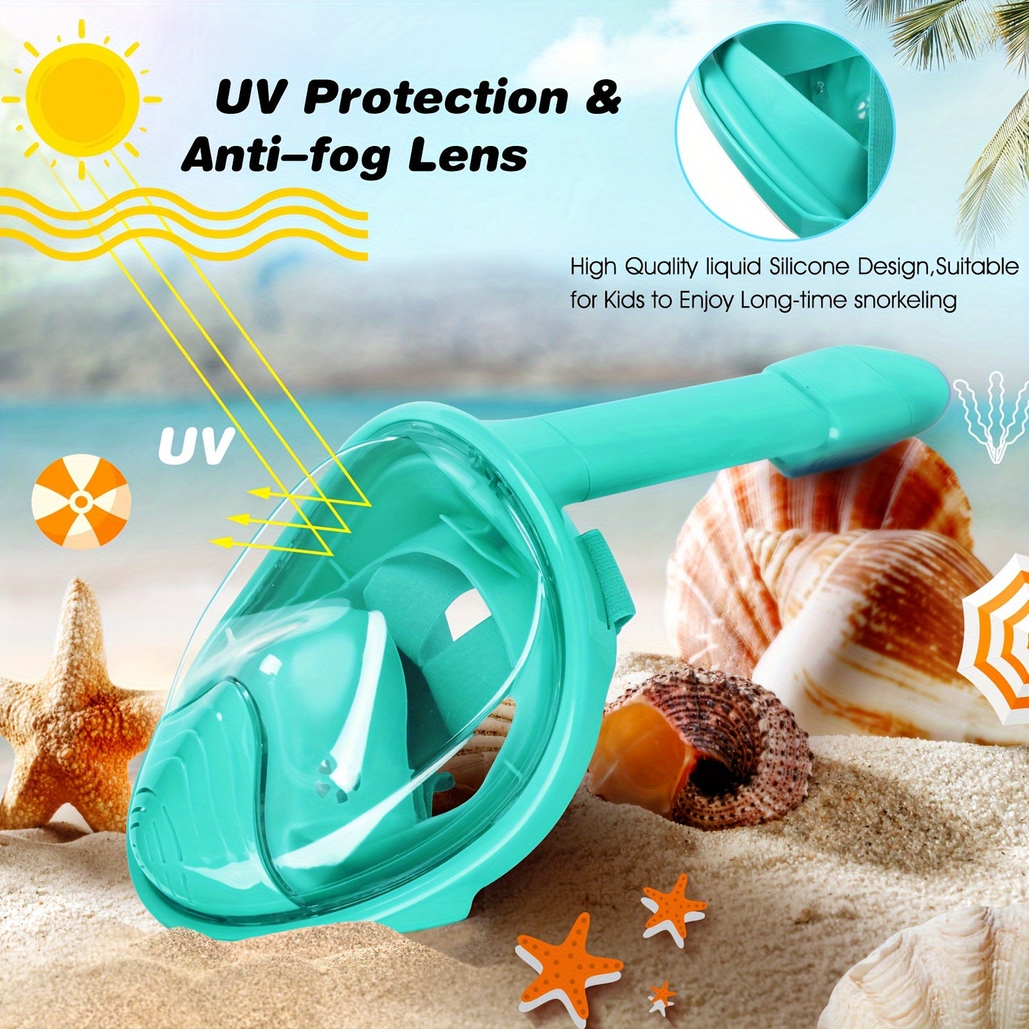 Two Pack Full Face Snorkel Mask For Kids With Camera Holder