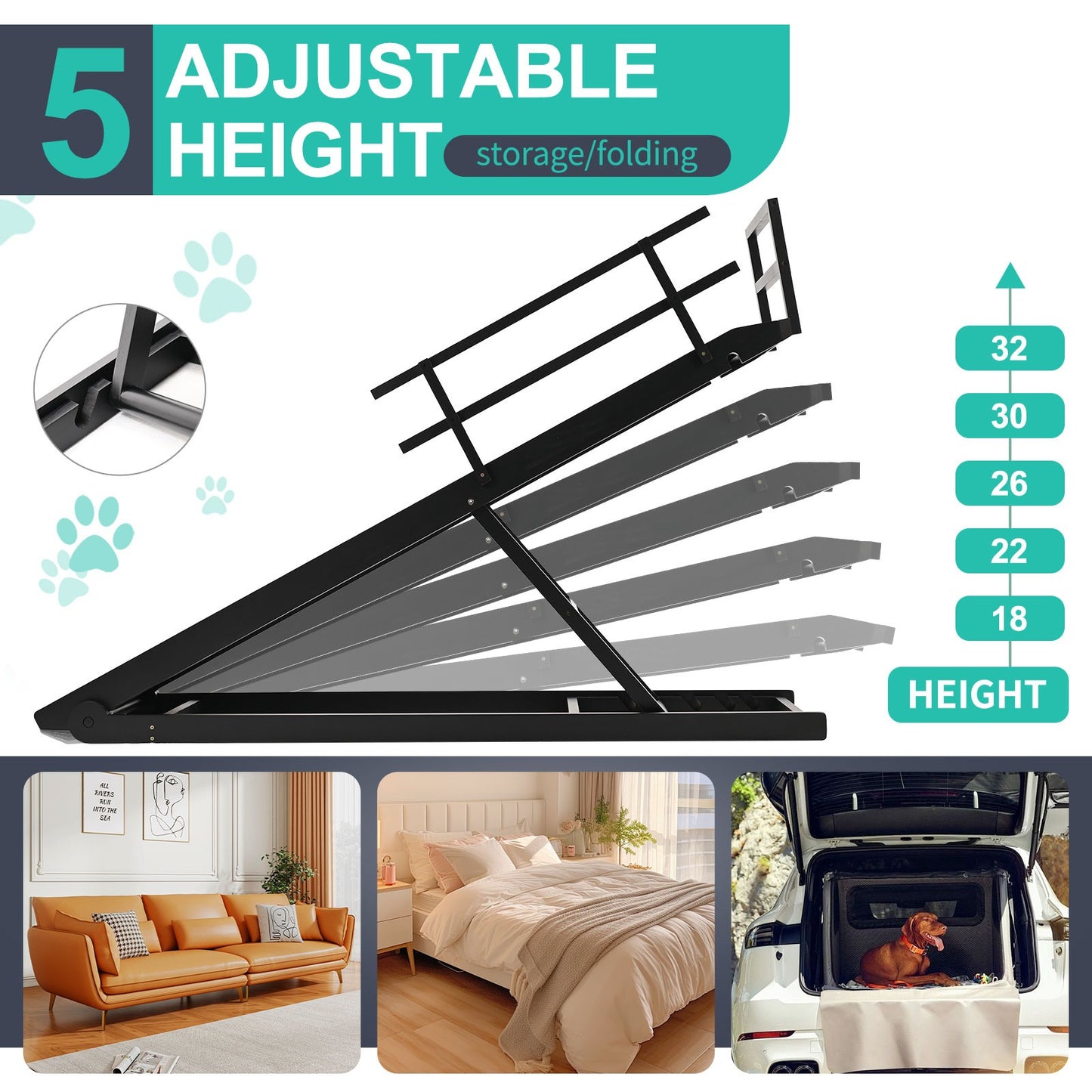 Adjustable Wooden Dog Ramp For Beds Couches And SUVs