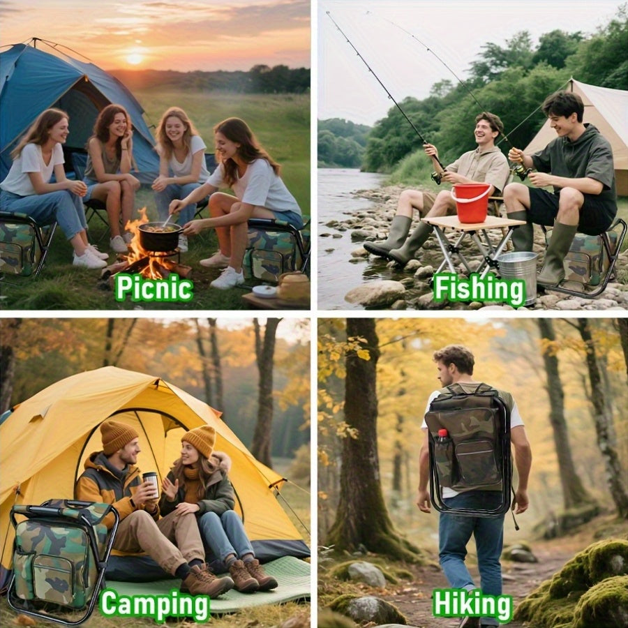 Folding Camping Chair With Insulated Cooler Backpack For Outdoors