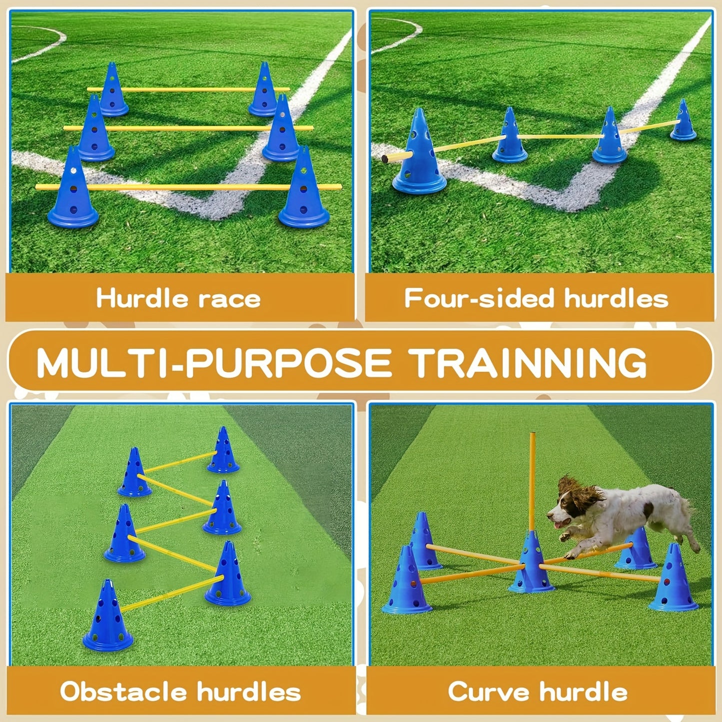 Dog Agility Hurdle Cone Set With Adjustable Obstacle Course