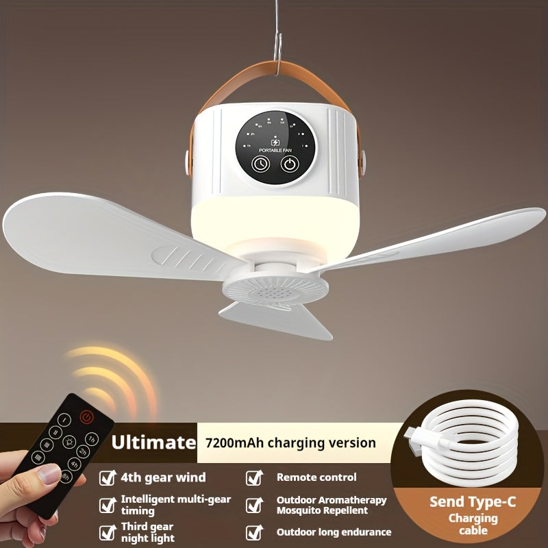 Portable USB Rechargeable Ceiling Fan With Night Light