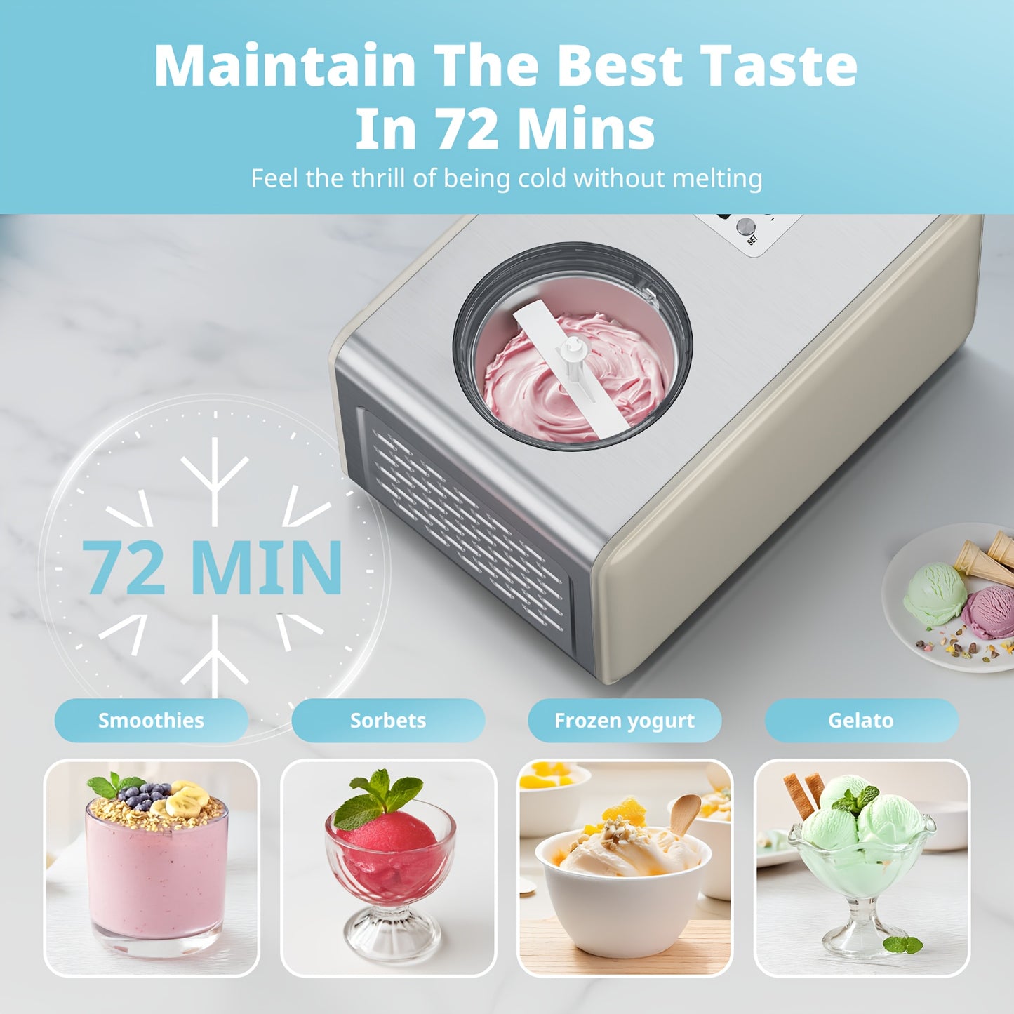 Stainless Steel Ice Cream Maker With Compressor And Timer