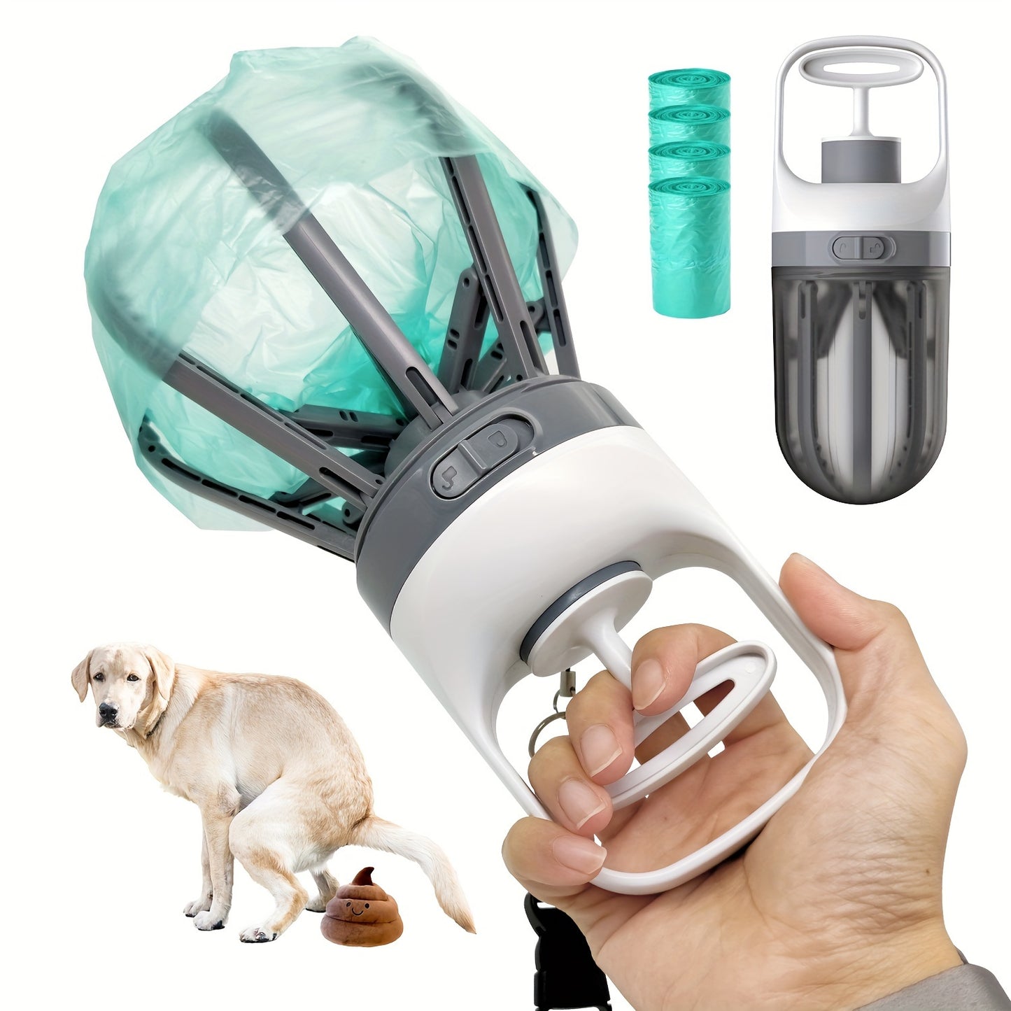 2 In 1 No Touch Dog Pooper Scooper With Bag Attachment