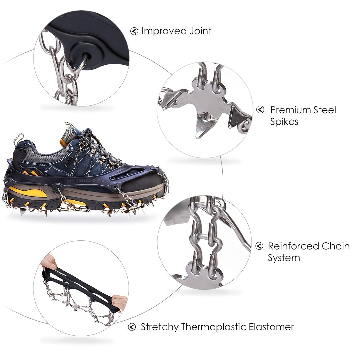 Ground Grip Crampons With Stainless Steel Spikes For Boots