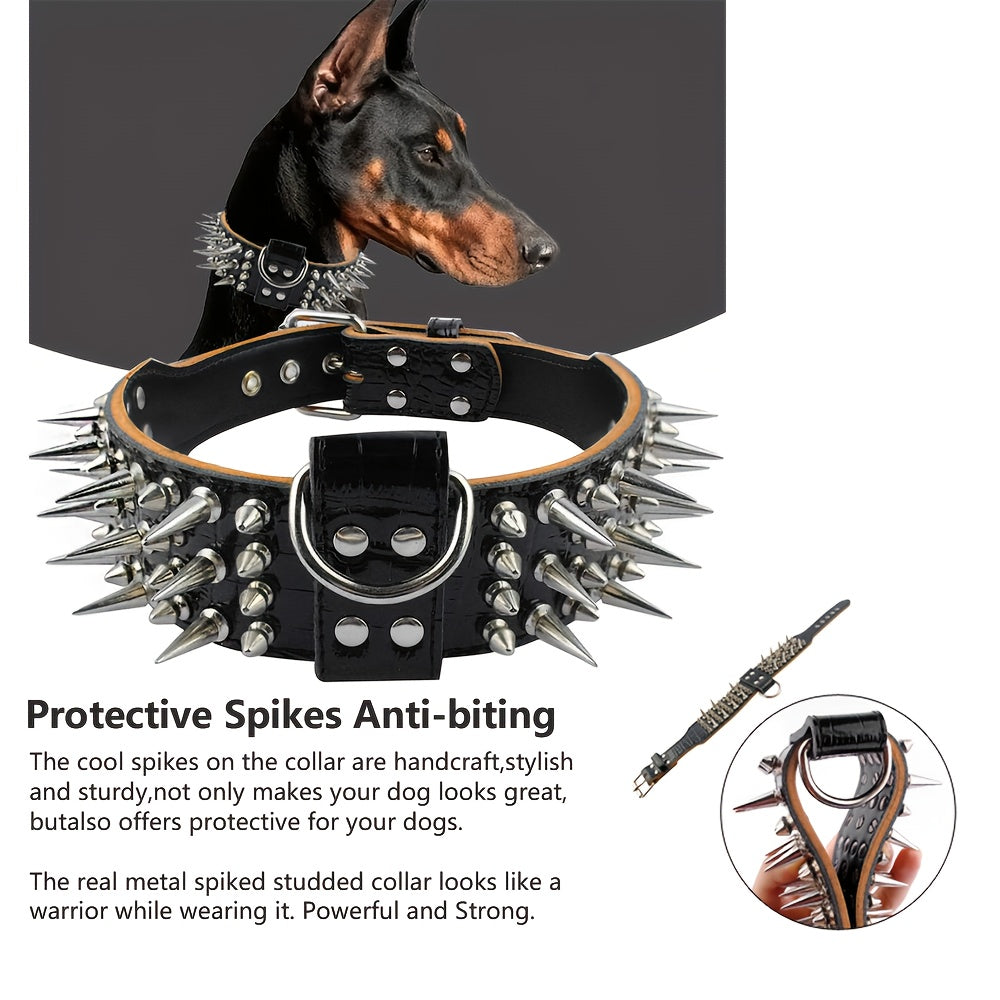 Spiked Studded Leather Dog Collar Rugged Protection