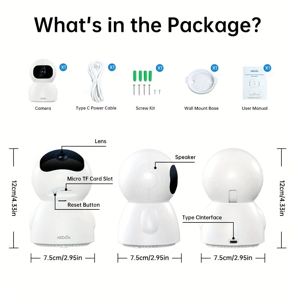 WiFi Indoor PTZ Camera 360 Rotation Night Vision Intercom
