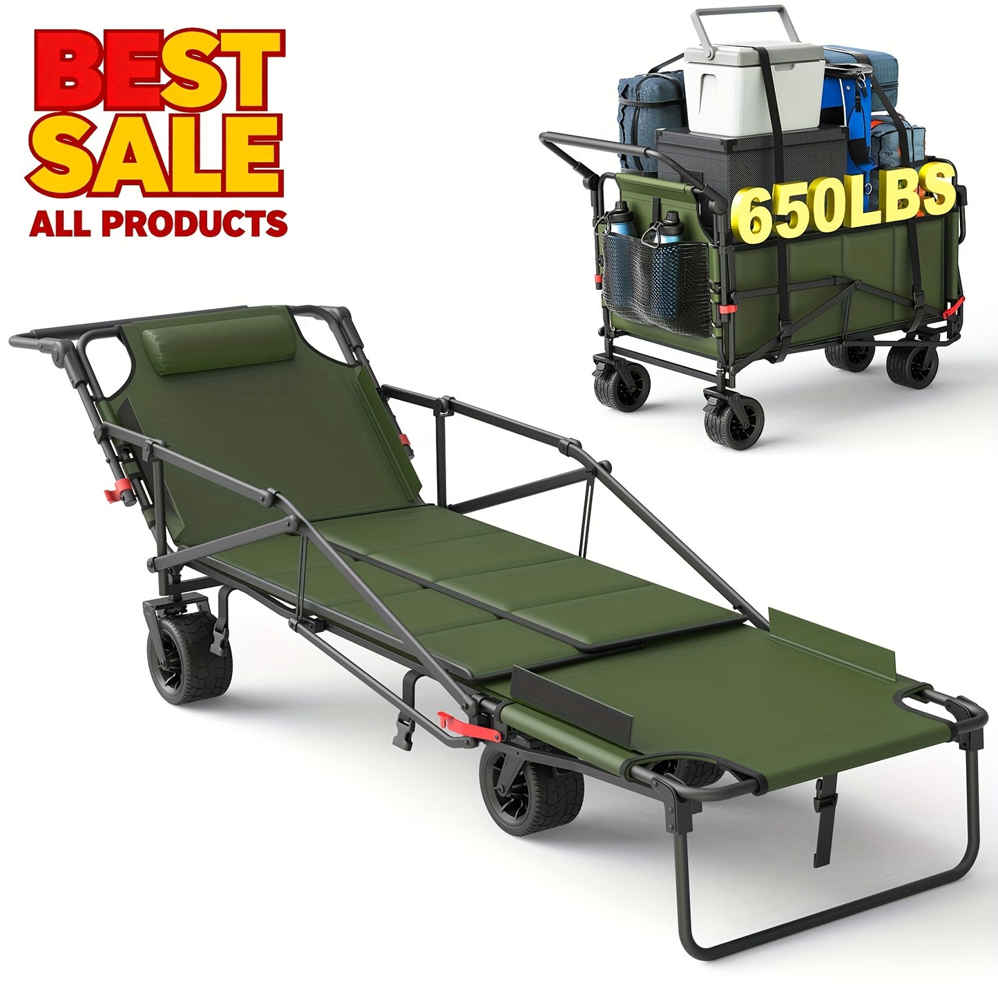 Two In One Folding Wagon Beach Chair All Terrain Grocery