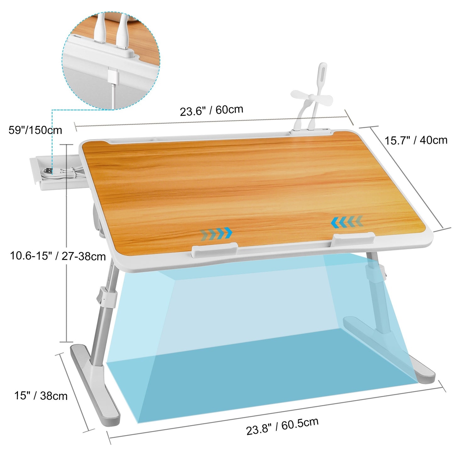 FWPP Adjustable Laptop Lap Desk Stand For Bed USB Light