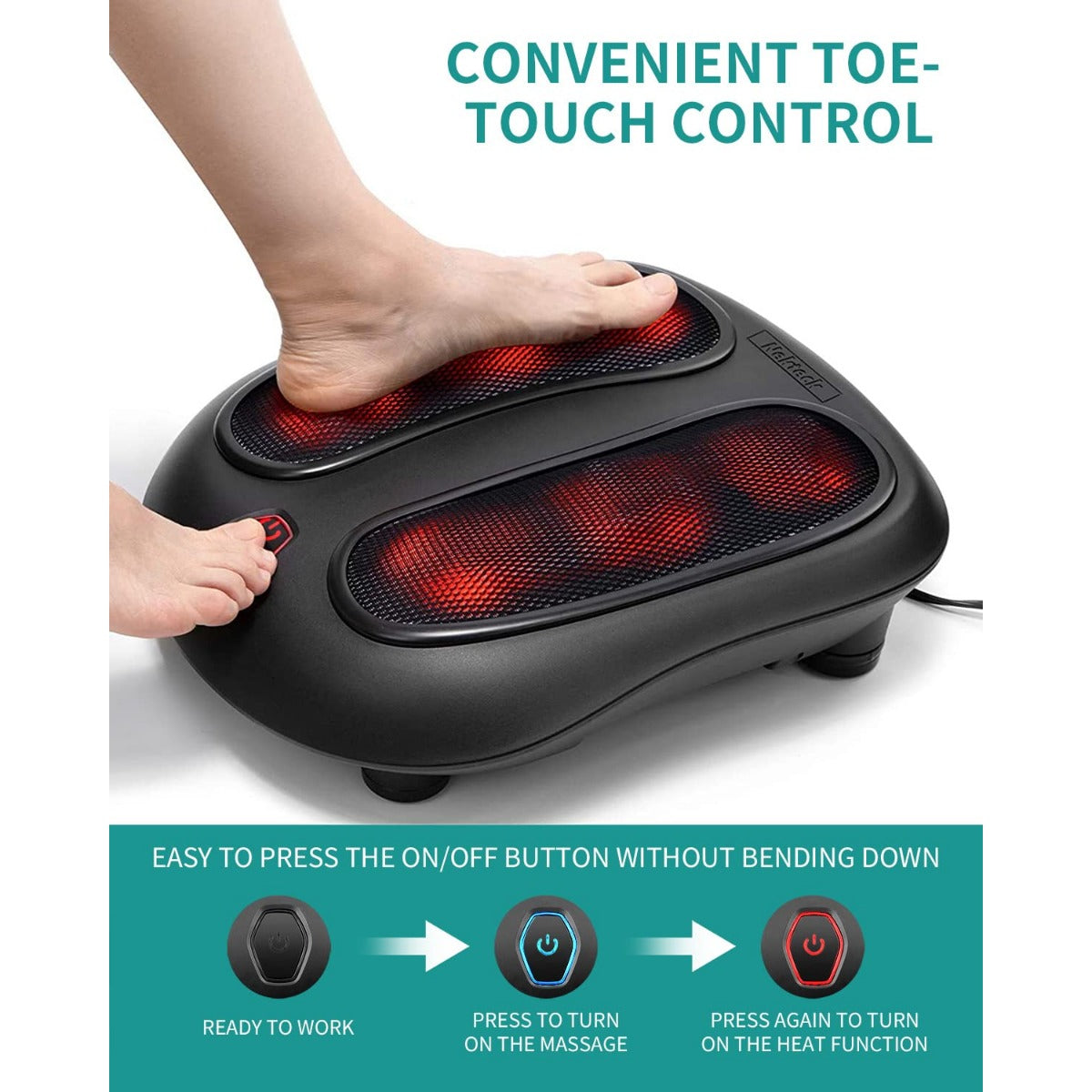 Nekteck Foot Massager with Heat, Shiatsu Heated Kneading Foot Massager Machine, Gift for Her & Him, Built-in Heat Function and Power Cord (Black)