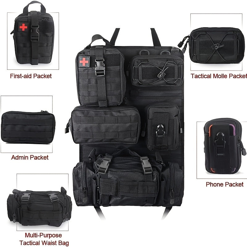 Tactical Car Seat Back Organizer with Detachable Molle Pouches