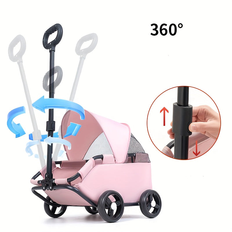 Foldable Pet Stroller With Storage Pockets And Safety Straps