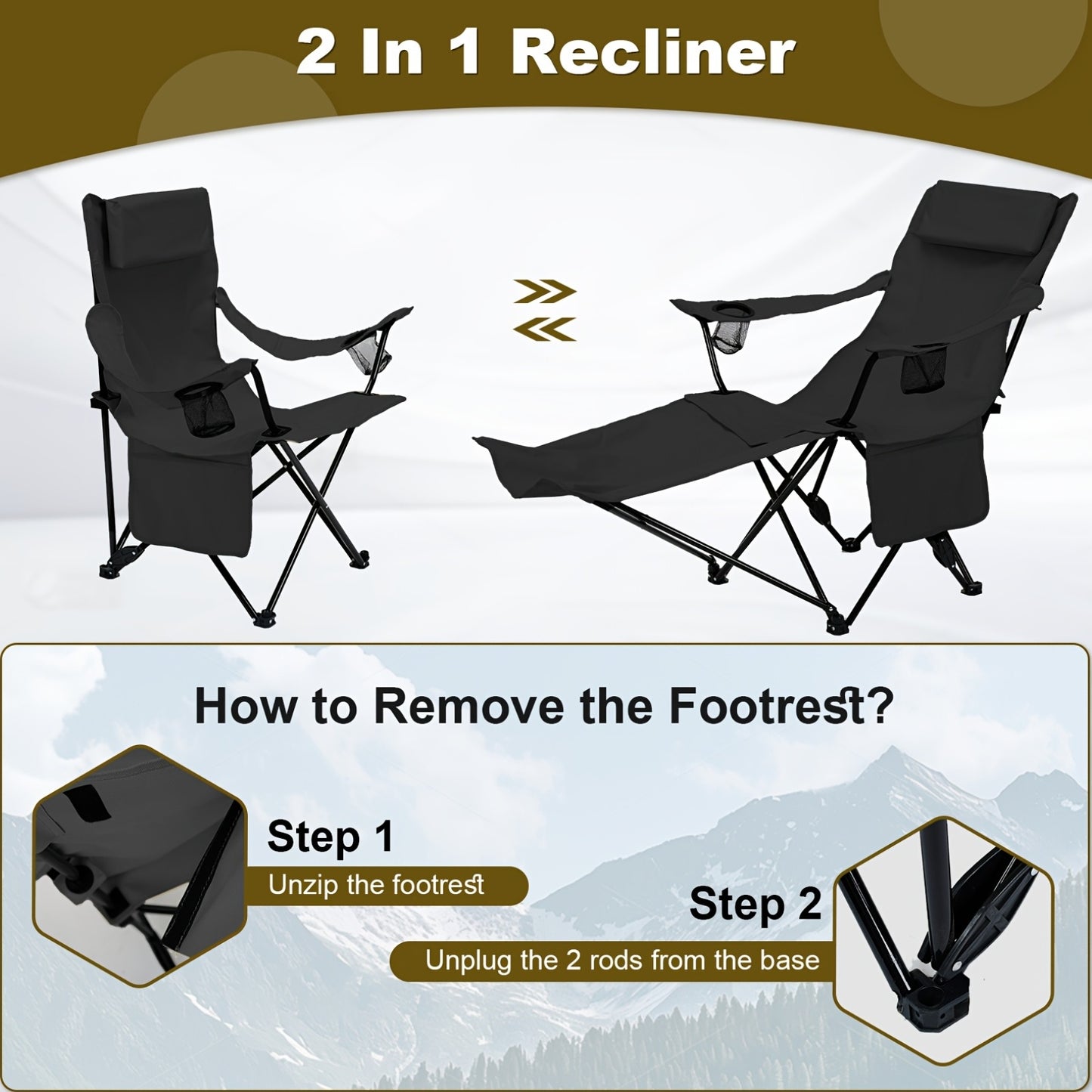 Two Pack Portable Folding Camping Chair With Carrying Bag