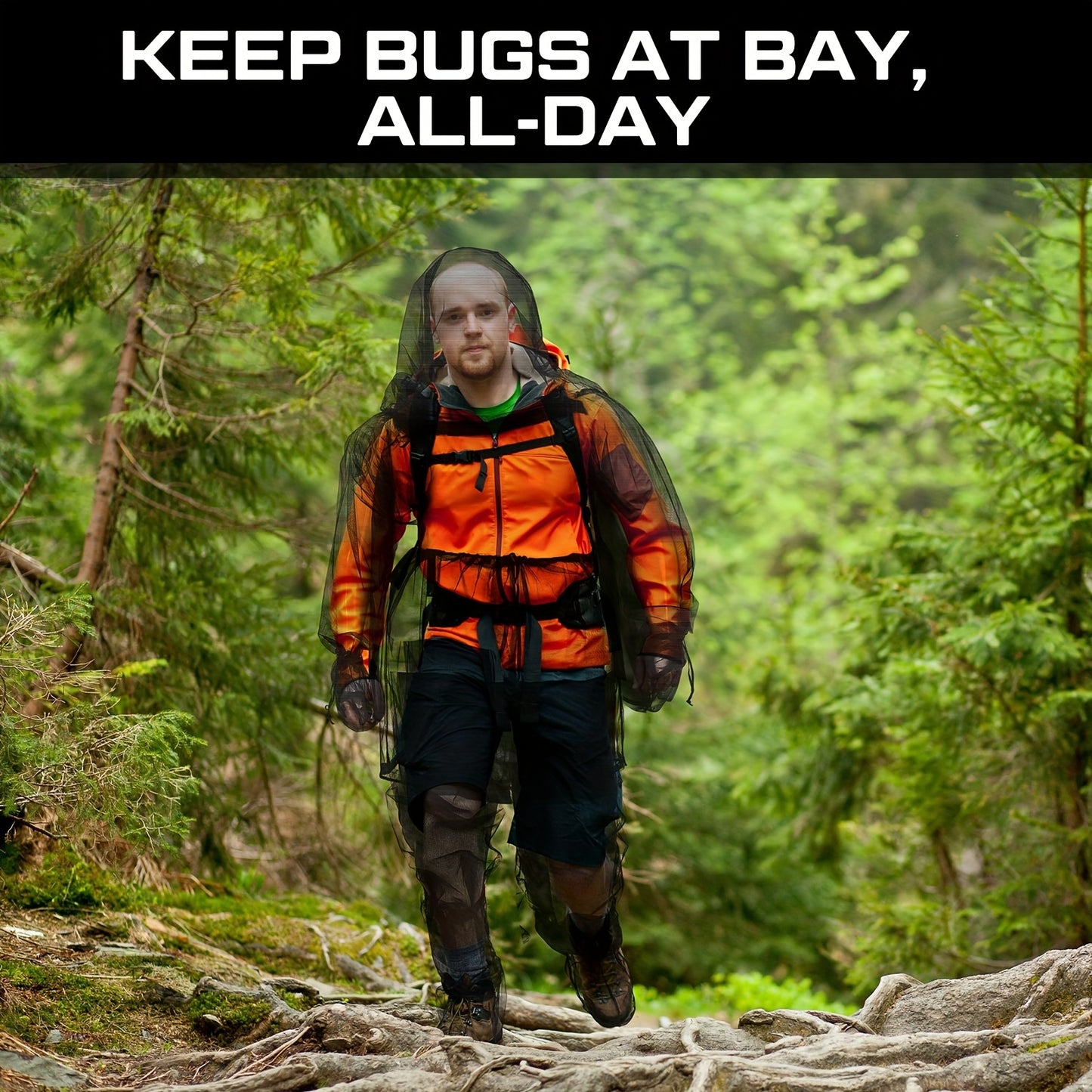 Men Mosquito Net Suit Set Jacket Pants Mittens Socks Floral Bird Design Outdoor