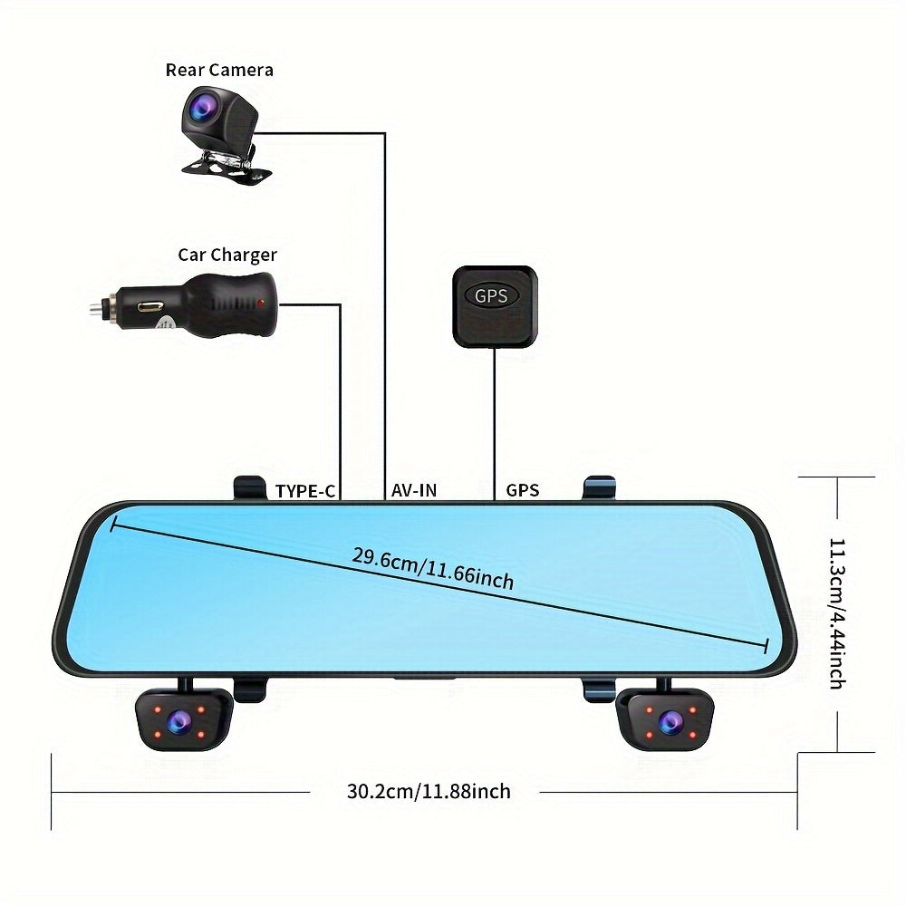 4K Dash Cam Car DVR Mirror Touch Screen Night Vision