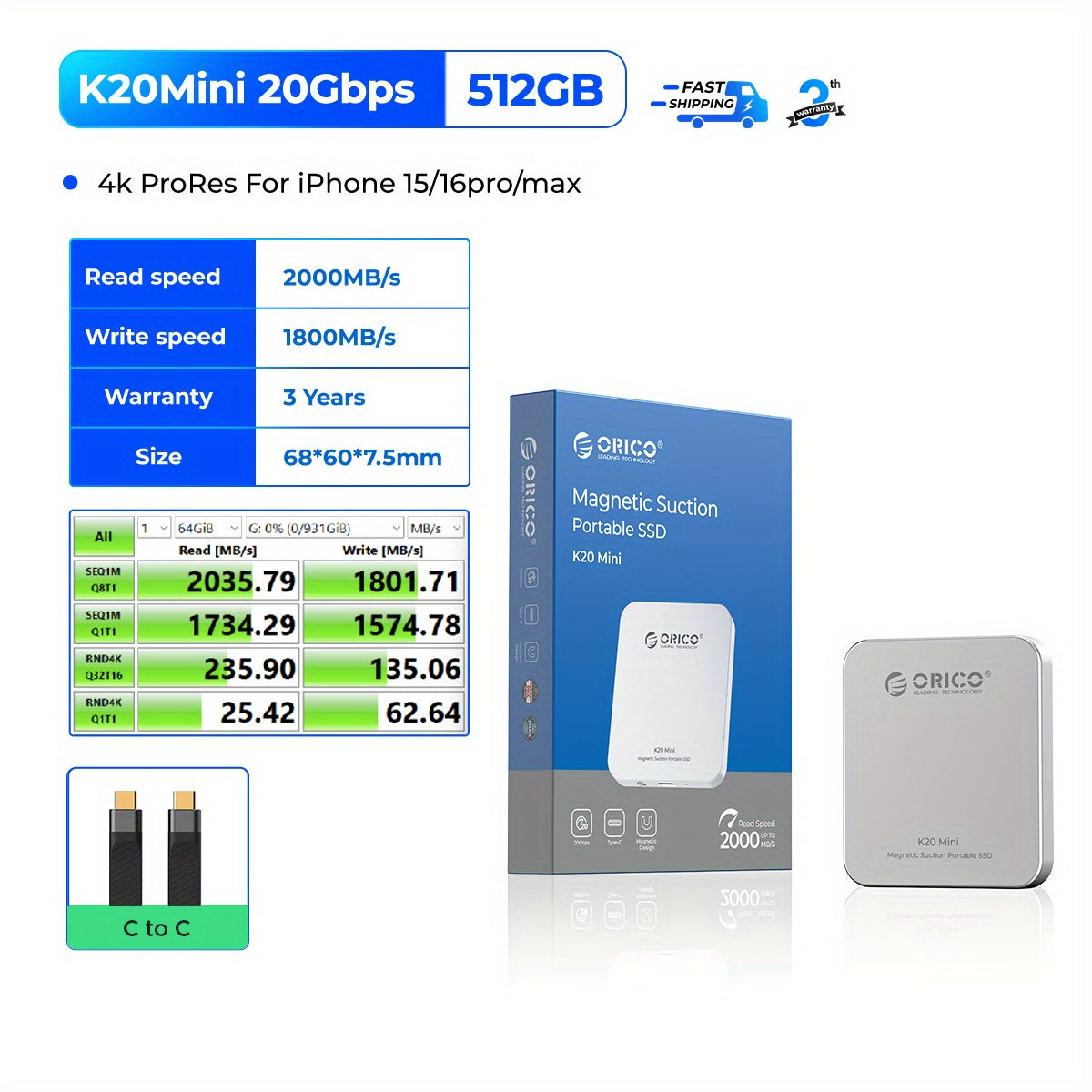 Magnetic External SSD ProRes HDR 4K for iPhone and PC