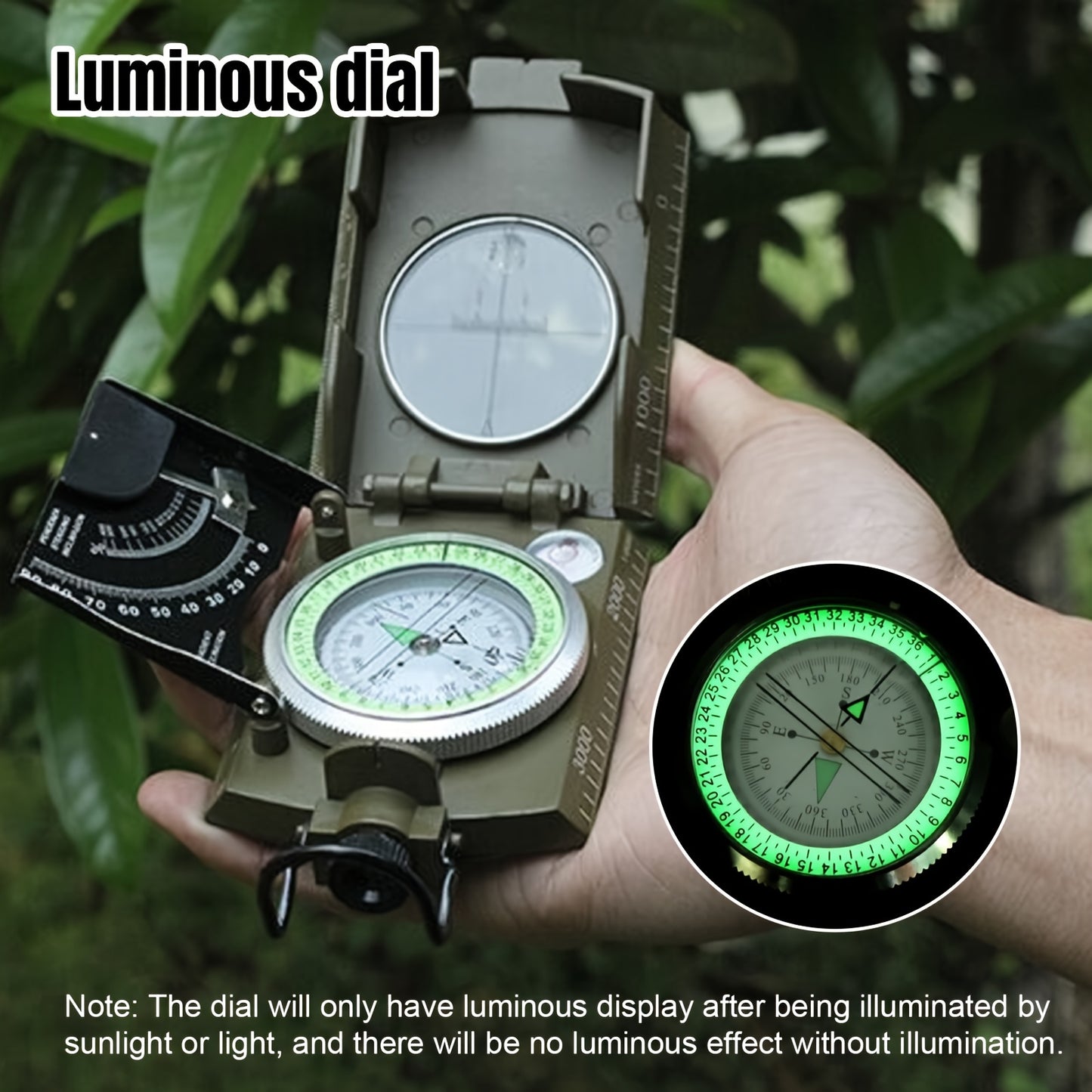 Luminous Dial Waterproof Military Compass Antifog For Hiking
