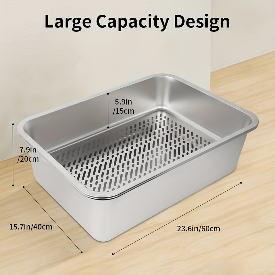 Stainless Steel Sifting Litter Box For Cats Easy Clean