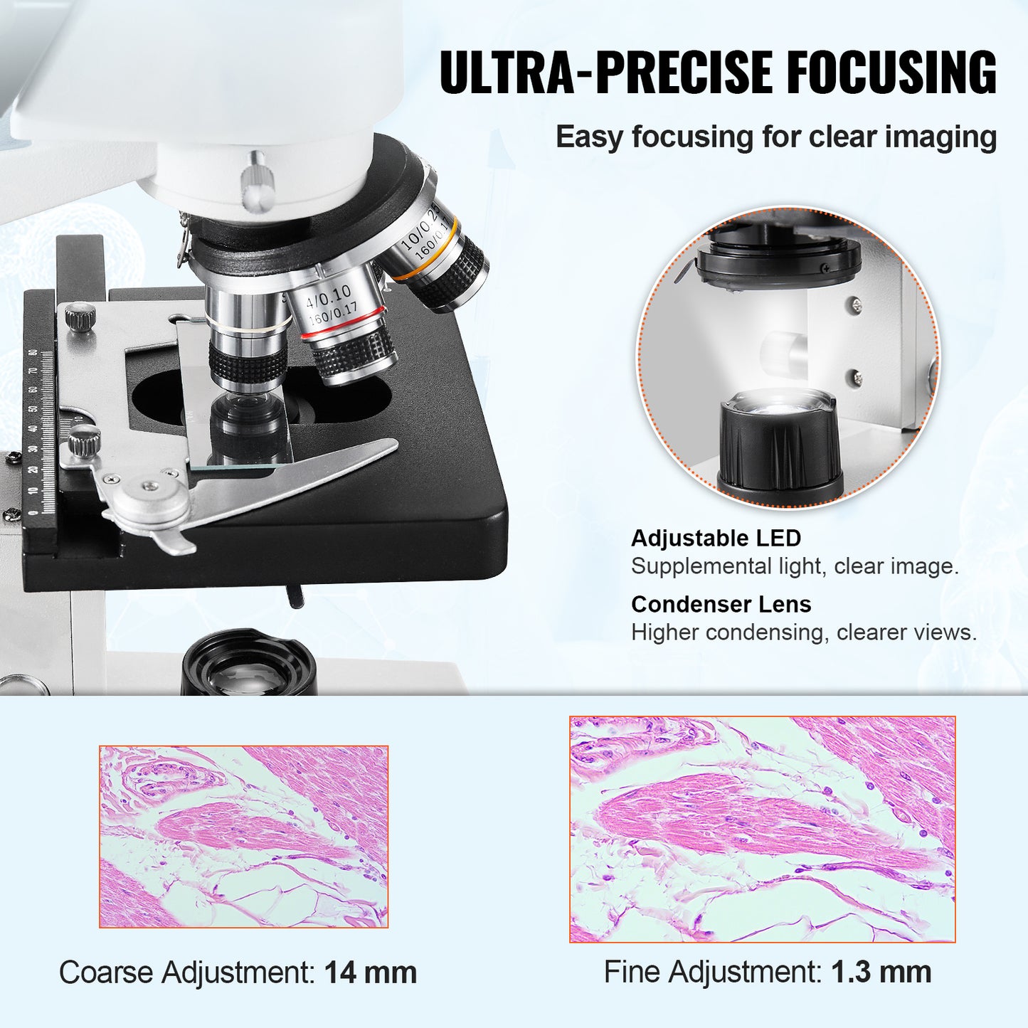 Trinocular Compound Microscope 40X 5000X LED Illumination