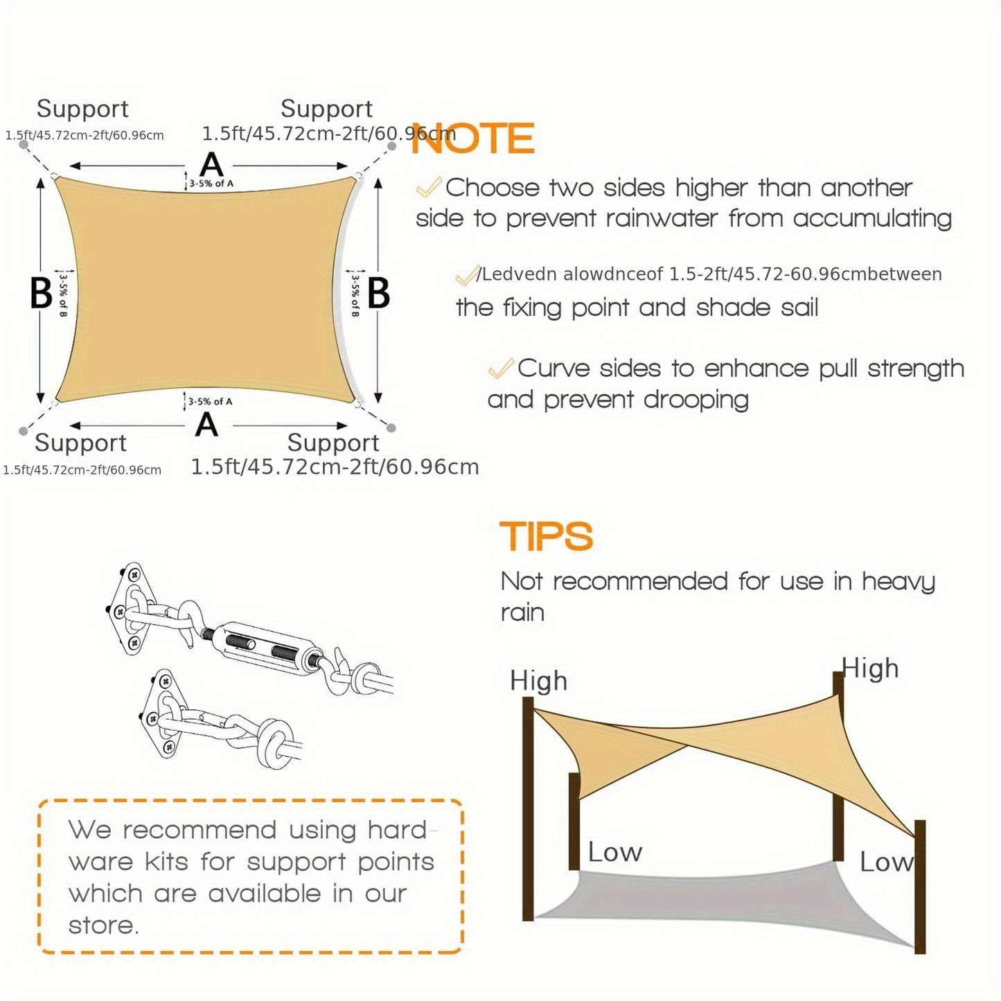 UV Block Rectangle Shade Sail by Unknown Brand for Outdoor Use