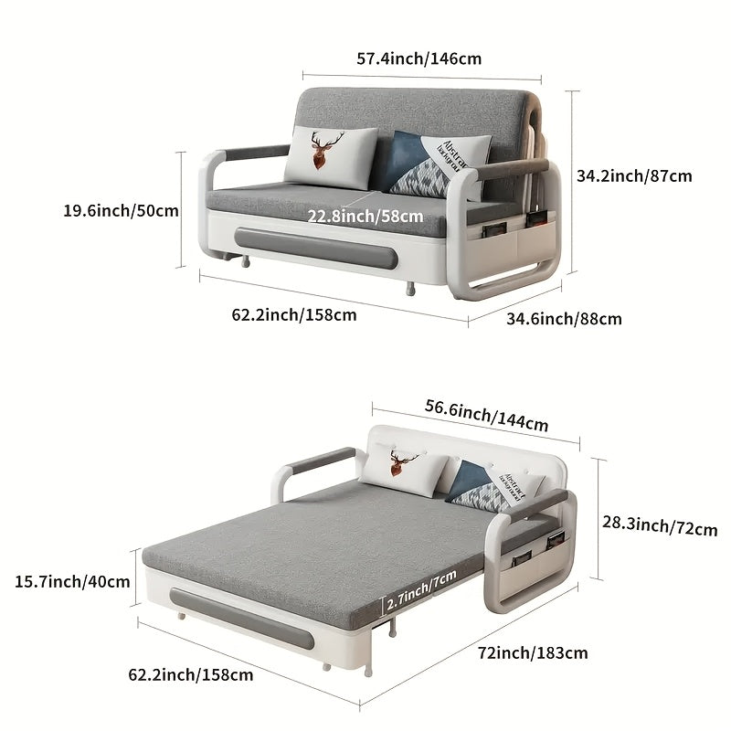 Minimalist Stretchable Sofa Bed with Built-In Storage for Small Spaces