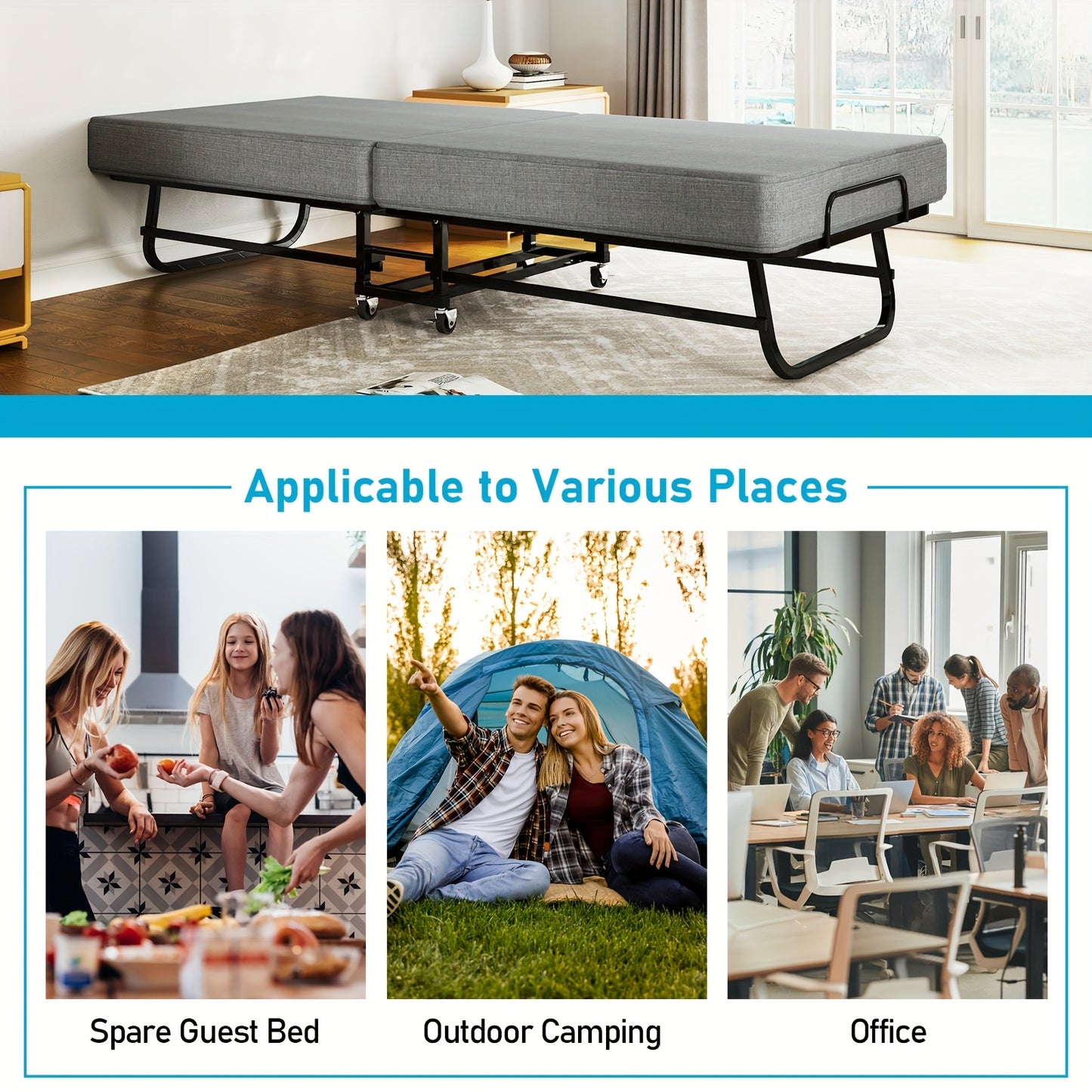 Portable Folding Bed With Memory Foam Mattress For Guests