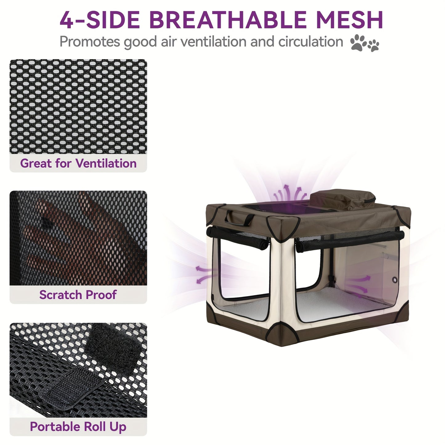 Four Door Folding Collapsible Dog Crate With Mesh Kennel