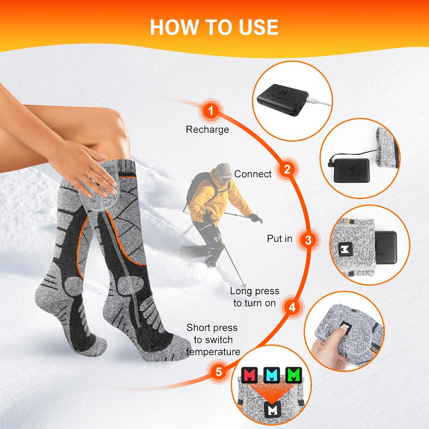 Rechargeable Heated Socks USB Powered With 3 Level Heat