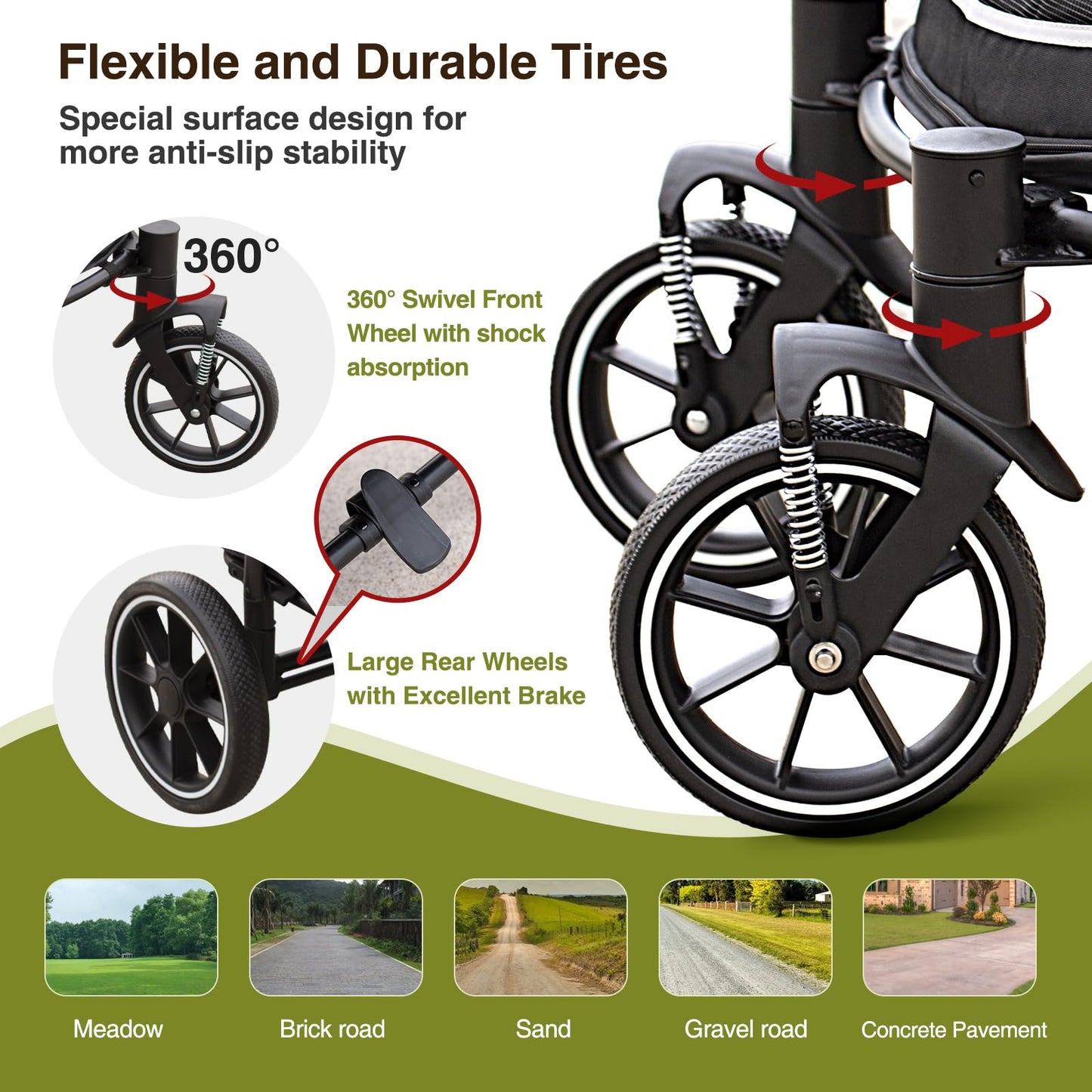 Heavy Duty Dog Carrier Stroller With Folding Wheels