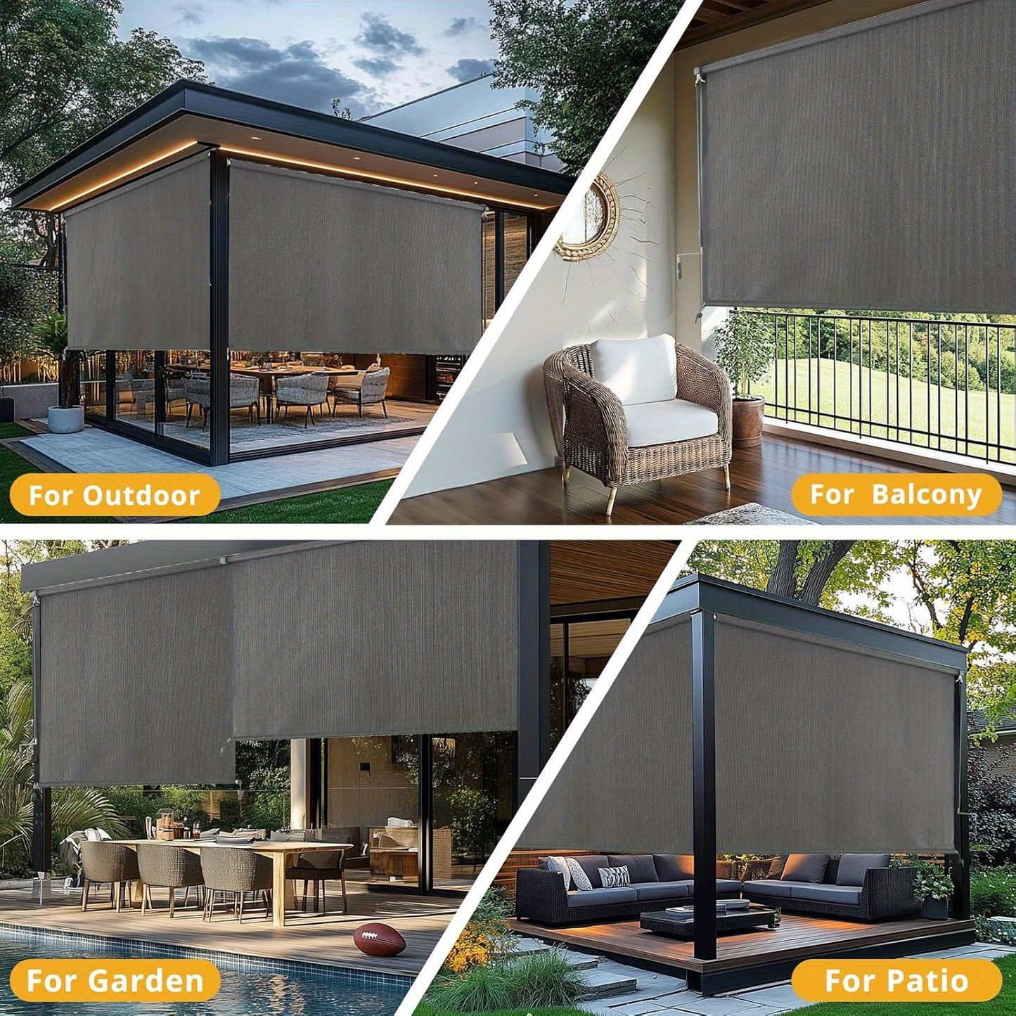 Cordless Outdoor Roller Shades for Privacy and UV Protection