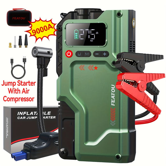 9000A Jump Starter With Air Compressor Car Battery Charger
