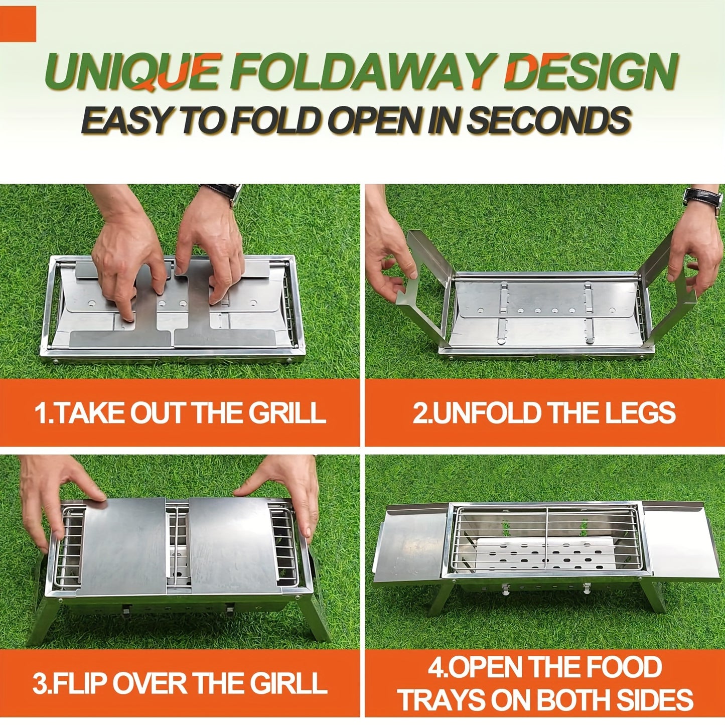 Foldable Stainless Steel Camping Grill Charcoal BBQ